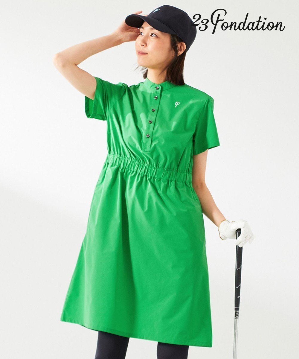 【23区 ゴルフ/NIJYUSANKU GOLF】の【23Fondation/WOMEN】一枚でスタイリングが完成!快適ワンピース オールシーズン使える インテリア・キッズ・メンズ・レディースファッション・服の通販 founy(ファニー) 　ファッション　Fashion　レディースファッション　Fashion for Women　ワンピース　Dresses　アクセサリー　Fashion Accessories　インナー　Innerwear　春　Spring　ギャザー　Gathered, Ruffled　シンプル　Simple, Minimal　スカーフ　Scarf, Neckwear　ストレッチ　Stretch, Stretchy Fabric　タフタ　Taffeta, Structured Fabric　バランス　Balance, Style Balance　ブラウジング　Blouson Silhouette, Cinched Waist　S/S・春夏　SS, Spring/Summer, Warm Season　再入荷　Restock / Back in Stock　夏　Summer　グリーン系|ID: prp329100004446355 ipo3291000000032663860