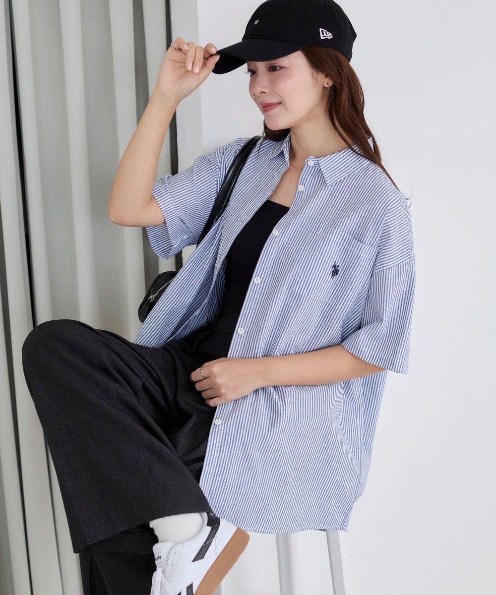 【ウィゴー/WEGO】のUSPOLOハーフスリーブシャツ インテリア・キッズ・メンズ・レディースファッション・服の通販 founy(ファニー) 　ファッション　Fashion　レディースファッション　WOMEN　トップス・カットソー　Tops/Tshirt　シャツ/ブラウス　Shirts/Blouses　インナー　Inner　春　Spring　秋　Autumn/Fall　キャップ　Cap　キャミ　Cami　シャツワンピ　Shirt Dress　シンプル　Simple　デニム　Denim　トレンド　Trend　長袖　Long Sleeve　ベスト　Vest　別注　Special Order　半袖　Short Sleeve　羽織　Haori　無地　Plain Color　ルーズ　Loose　A/W・秋冬　Aw・Autumn/Winter・Fw・Fall-Winter　再入荷　Restock/Back In Stock/Re Arrival　おすすめ　Recommend　夏　Summer　ブルーストライプ|ID: prp329100004446773 ipo3291000000032145083
