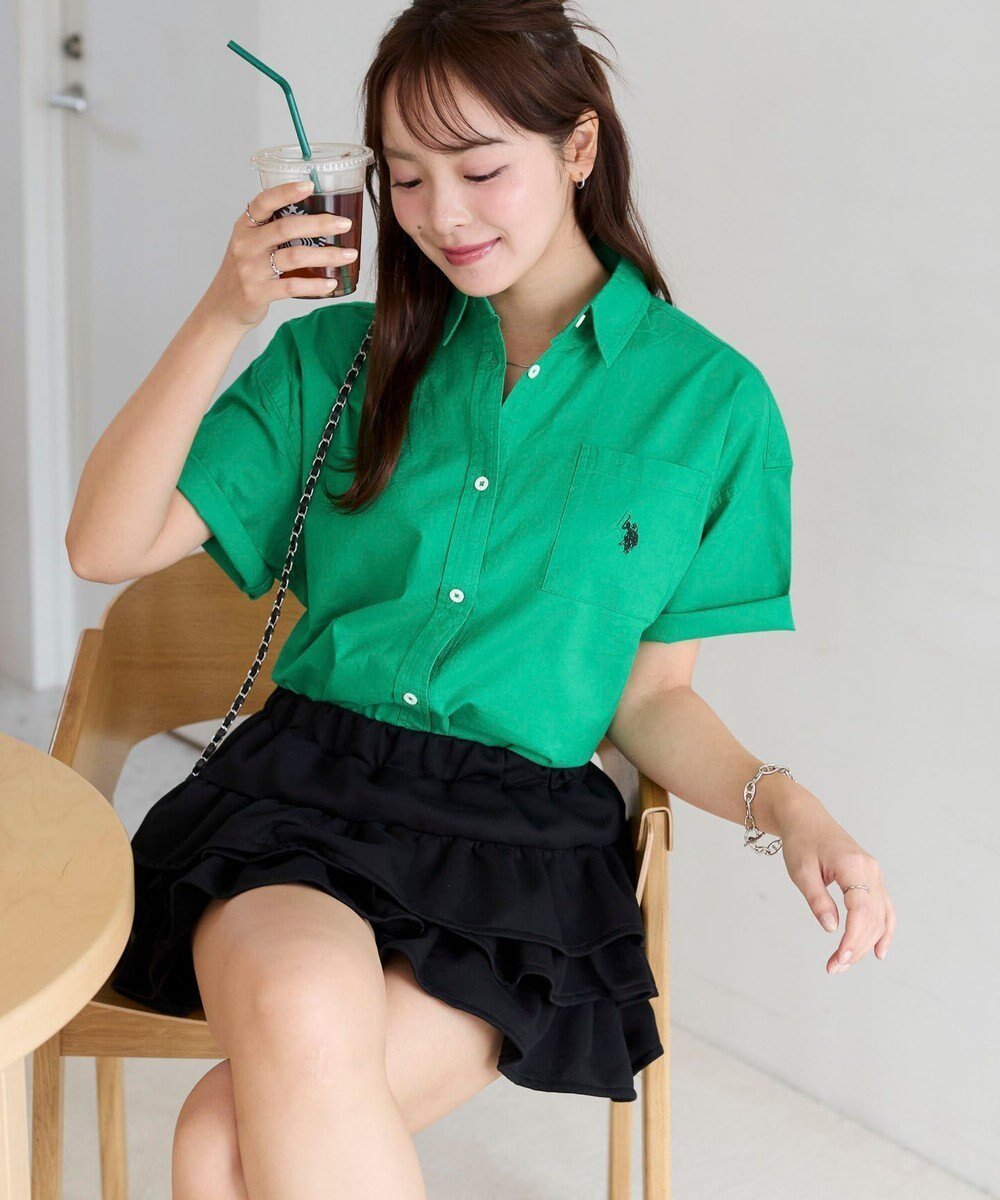 【ウィゴー/WEGO】のUSPOLOハーフスリーブシャツ インテリア・キッズ・メンズ・レディースファッション・服の通販 founy(ファニー) 　ファッション　Fashion　レディースファッション　WOMEN　トップス・カットソー　Tops/Tshirt　シャツ/ブラウス　Shirts/Blouses　インナー　Inner　春　Spring　秋　Autumn/Fall　キャップ　Cap　キャミ　Cami　シャツワンピ　Shirt Dress　シンプル　Simple　デニム　Denim　トレンド　Trend　長袖　Long Sleeve　ベスト　Vest　別注　Special Order　半袖　Short Sleeve　羽織　Haori　無地　Plain Color　ルーズ　Loose　A/W・秋冬　Aw・Autumn/Winter・Fw・Fall-Winter　再入荷　Restock/Back In Stock/Re Arrival　おすすめ　Recommend　夏　Summer　グリーン|ID: prp329100004446773 ipo3291000000032145085