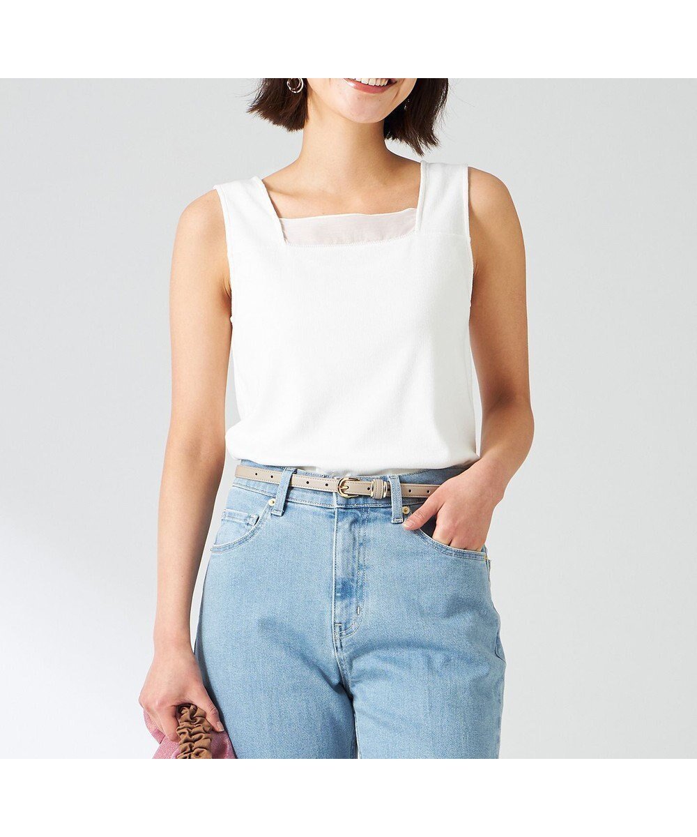 【エニィ スィス/any SiS】の【洗える】シアーコンビスクエアネック タンクトップ 人気、トレンドファッション・服の通販 founy(ファニー) 　ファッション　Fashion　レディースファッション　Fashion for Women　トップス・カットソー　Cut & Sew Tops　おすすめ　Recommended / Our Picks　インナー　Innerwear　カーディガン　Cardigan, Knitwear　シアー　Sheer, See-Through　シルク　Silk, 100% Silk　ジャケット　Jacket, Outerwear　スクエア　Square, Square Shape　タンク　Tank Top, Sleeveless Top　ラウンド　Round, Round Neck　エレガント 上品　Elegant　切替　Switching, Contrast Panel　夏　Summer　新作・新入荷　New Arrivals / New In　春　Spring　S/S・春夏　SS, Spring/Summer, Warm Season　洗える　Machine Washable　 other-1|ID: prp329100004446953 ipo3291000000032387937