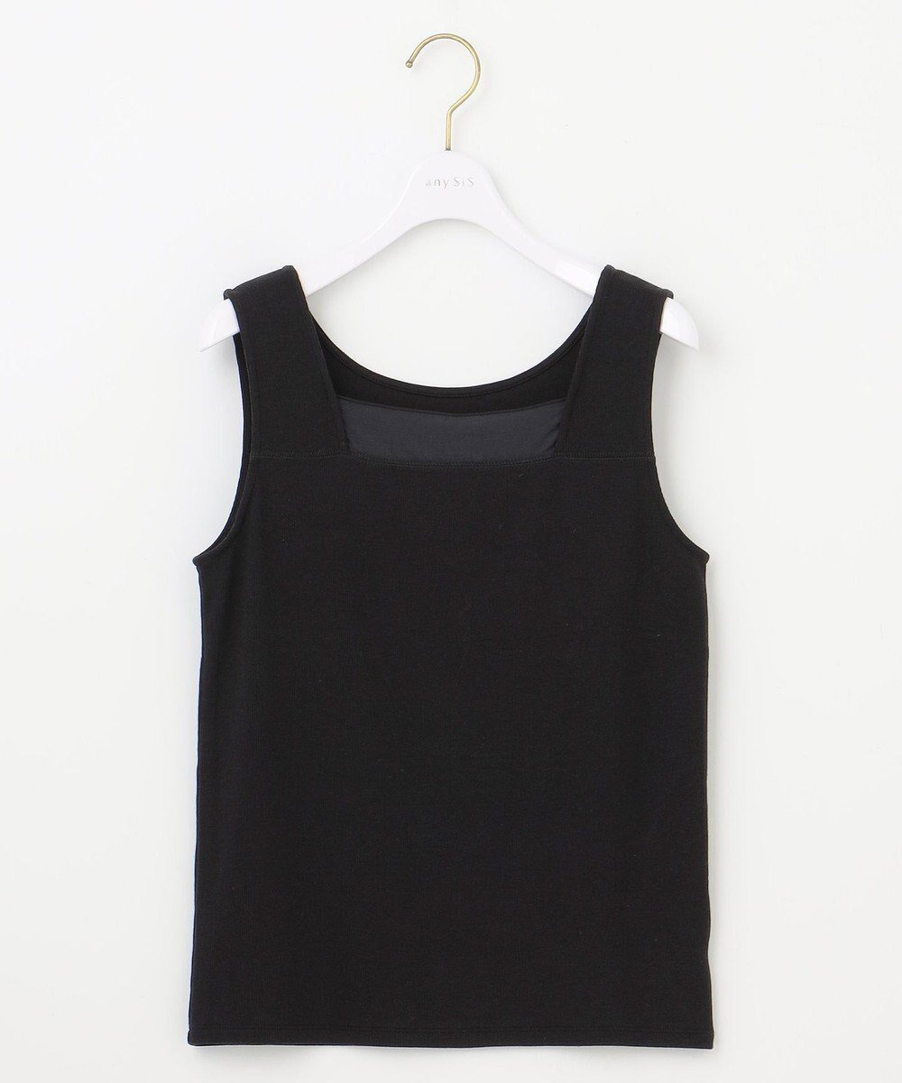 【エニィ スィス/any SiS】の【洗える】シアーコンビスクエアネック タンクトップ インテリア・キッズ・メンズ・レディースファッション・服の通販 founy(ファニー) 　ファッション　Fashion　レディースファッション　Fashion for Women　トップス・カットソー　Cut & Sew Tops　おすすめ　Recommended / Our Picks　インナー　Innerwear　カーディガン　Cardigan, Knitwear　シアー　Sheer, See-Through　シルク　Silk, 100% Silk　ジャケット　Jacket, Outerwear　スクエア　Square, Square Shape　タンク　Tank Top, Sleeveless Top　ラウンド　Round, Round Neck　エレガント 上品　Elegant　切替　Switching, Contrast Panel　夏　Summer　新作・新入荷　New Arrivals / New In　S/S・春夏　SS, Spring/Summer, Warm Season　洗える　Machine Washable　A/W・秋冬　Autumn/Winter　ブラック|ID: prp329100004446953 ipo3291000000036272539