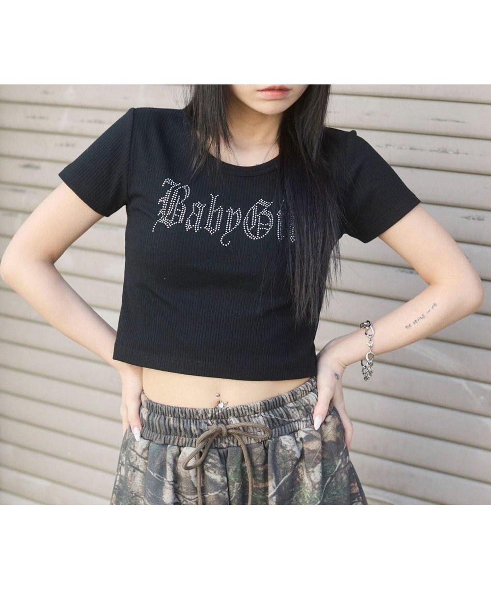 【ウィゴー/WEGO】のラインストーンチビリブT インテリア・キッズ・メンズ・レディースファッション・服の通販 founy(ファニー) 　ファッション　Fashion　レディースファッション　WOMEN　トップス・カットソー　Tops/Tshirt　シャツ/ブラウス　Shirts/Blouses　ロング / Tシャツ　T-Shirts　カットソー　Cut and Sewn　おすすめ　Recommend　カットソー　Cut And Sew　ショート　Short　ストーン　Stone　トレンド　Trend　レース　Race　再入荷　Restock/Back In Stock/Re Arrival　半袖　Short Sleeve　夏　Summer　春　Spring　S/S・春夏　Ss・Spring/Summer　ブラック|ID: prp329100004447742 ipo3291000000031951687
