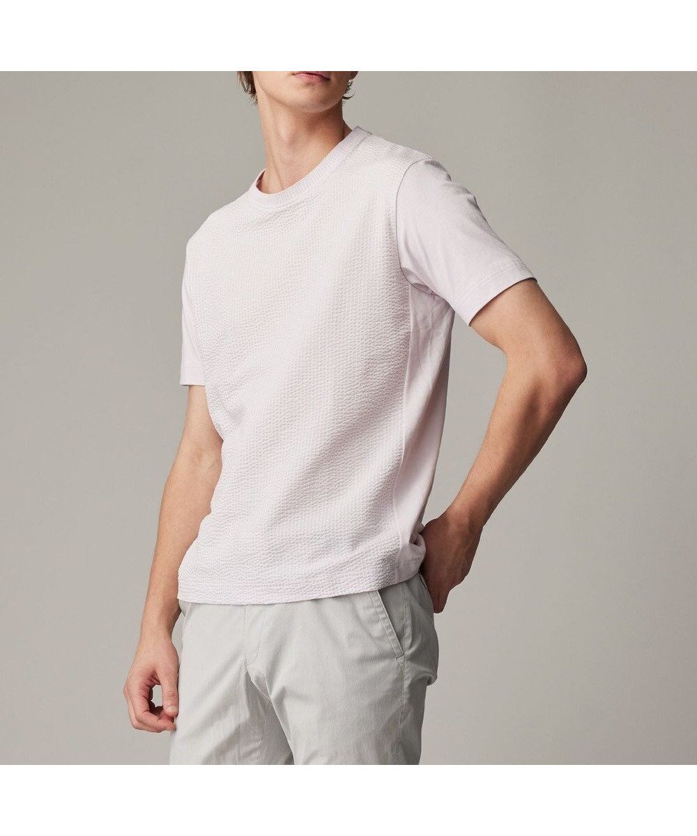 【ジョセフ アブード/JOSEPH ABBOUD / MEN】の【オーガニックコットン使用・日本素材・日本縫製】JOEコットンサッカークルーネック Tシャツ インテリア・キッズ・メンズ・レディースファッション・服の通販 founy(ファニー) 　ファッション　Fashion　メンズファッション　MEN　トップス・カットソー　Tops/Tshirt/Men　シャツ　Shirts　イエロー　Yellow　春　Spring　カットソー　Cut And Sew　コンビ　Combination　サッカー　Soccer　ジャケット　Jacket　ラベンダー　Lavender　S/S・春夏　Ss・Spring/Summer　夏　Summer　エレガント 上品　Elegant　ピンク系|ID: prp329100004448413 ipo3291000000031987882