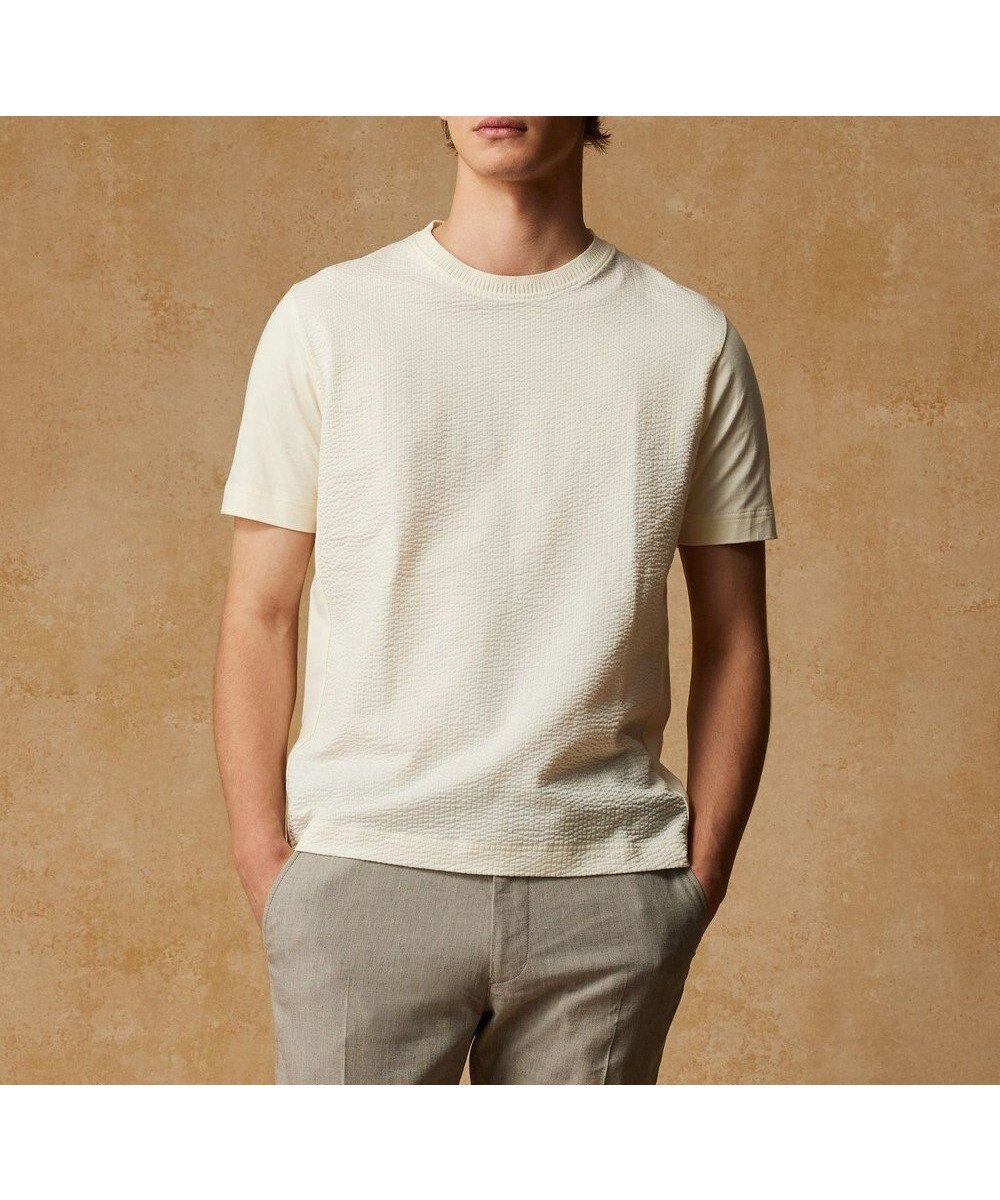 【ジョセフ アブード/JOSEPH ABBOUD / MEN】の【オーガニックコットン使用・日本素材・日本縫製】JOEコットンサッカークルーネック Tシャツ インテリア・キッズ・メンズ・レディースファッション・服の通販 founy(ファニー) 　ファッション　Fashion　メンズファッション　MEN　トップス・カットソー　Tops/Tshirt/Men　シャツ　Shirts　イエロー　Yellow　春　Spring　カットソー　Cut And Sew　コンビ　Combination　サッカー　Soccer　ジャケット　Jacket　ラベンダー　Lavender　S/S・春夏　Ss・Spring/Summer　夏　Summer　エレガント 上品　Elegant　ライトグリーン系|ID: prp329100004448413 ipo3291000000031987883