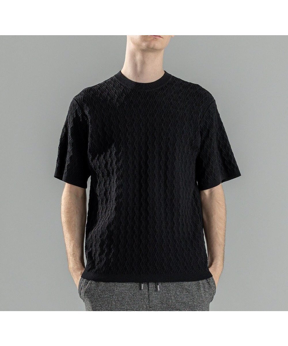 【ジョゼフ オム/JOSEPH HOMME / MEN】の【洗える】ドライコットンリンクス 半袖クルーネックニット インテリア・キッズ・メンズ・レディースファッション・服の通販 founy(ファニー) 　ファッション　Fashion　メンズファッション　Fashion for Men　トップス・カットソー　Cut & Sew Tops　ニット・セーター / 定番トップス　Knit Tops & Sweaters　シンプル　Simple, Minimal　ジャケット　Jacket, Outerwear　セーター　Sweater, Knitwear　ビジネス 仕事 通勤　Business / Work / Commuting　フィット　Fit, Slim Fit　レギュラー　Regular, Standard Fit　エレガント 上品　Elegant　半袖　Short Sleeve, Half Sleeve　夏　Summer　春　Spring　S/S・春夏　SS, Spring/Summer, Warm Season　洗える　Machine Washable　ブラック系|ID: prp329100004449552 ipo3291000000034594971