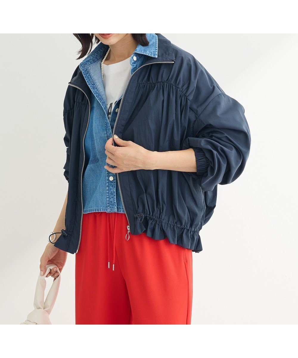 【グリーンパークス/Green Parks】のギャザーナイロンブルゾン インテリア・キッズ・メンズ・レディースファッション・服の通販 founy(ファニー) 　ファッション　Fashion　レディースファッション　Ladies' Fashion Online　アウター　Coat Outerwear　ジャケット　Jackets　ブルゾン　Blouson/Jackets　ギャザー　Gather　ジャケット　Jacket　ドッキング　Docking　ハイネック　High Neck　フェミニン　Feminine　フォルム　Form　ブルゾン　Blouson　ポケット　Pocket　ヨーク　Yoke　夏　Summer　春　Spring　S/S・春夏　Ss・Spring/Summer　Navy|ID: prp329100004450652 ipo3291000000032524595