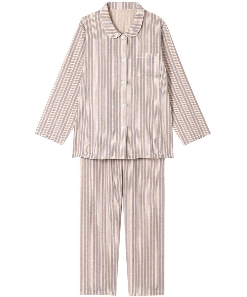 【ウィング/Wing】のパジャマ 長袖 長ズボン 綿100%(本体) 二重ガーゼ レディース EP8070 ウイング/ワコール インテリア・キッズ・メンズ・レディースファッション・服の通販 founy(ファニー) 　ファッション　Fashion　レディースファッション　Fashion for Women　トップス・カットソー　Cut & Sew Tops　スタンダード　Standard, Basic　ストライプ　Stripe, Striped Pattern　センター　Center, Center Line　長袖　Long Sleeve, Full Sleeve　パジャマ　Pajamas, Sleepwear　ボトム　Bottoms, Lower Wear　ランダム　Random, Irregular　ベージュ|ID: prp329100004451373 ipo3291000000035603592