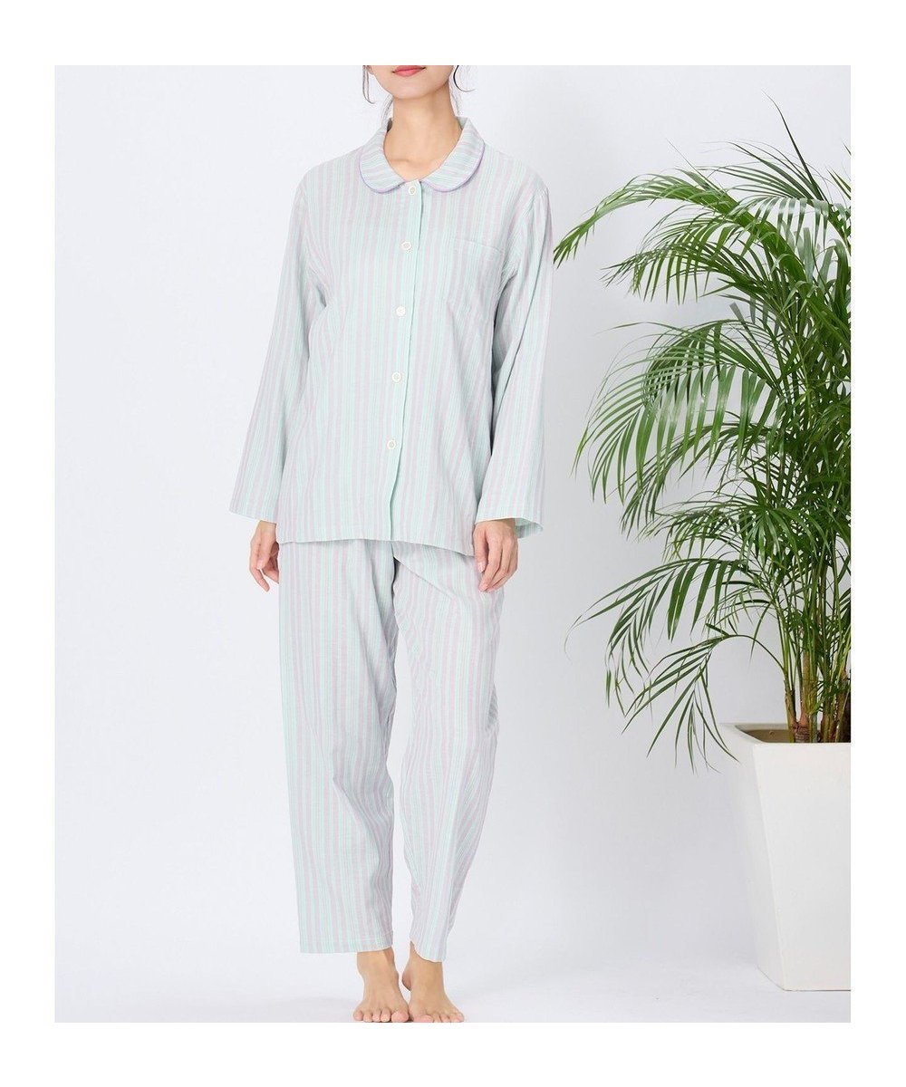 【ウィング/Wing】のパジャマ 長袖 長ズボン 綿100%(本体) 二重ガーゼ レディース EP8070 ウイング/ワコール インテリア・キッズ・メンズ・レディースファッション・服の通販 founy(ファニー) 　ファッション　Fashion　レディースファッション　Fashion for Women　トップス・カットソー　Cut & Sew Tops　スタンダード　Standard, Basic　ストライプ　Stripe, Striped Pattern　センター　Center, Center Line　長袖　Long Sleeve, Full Sleeve　パジャマ　Pajamas, Sleepwear　ボトム　Bottoms, Lower Wear　ランダム　Random, Irregular　パープル|ID: prp329100004451373 ipo3291000000035603597