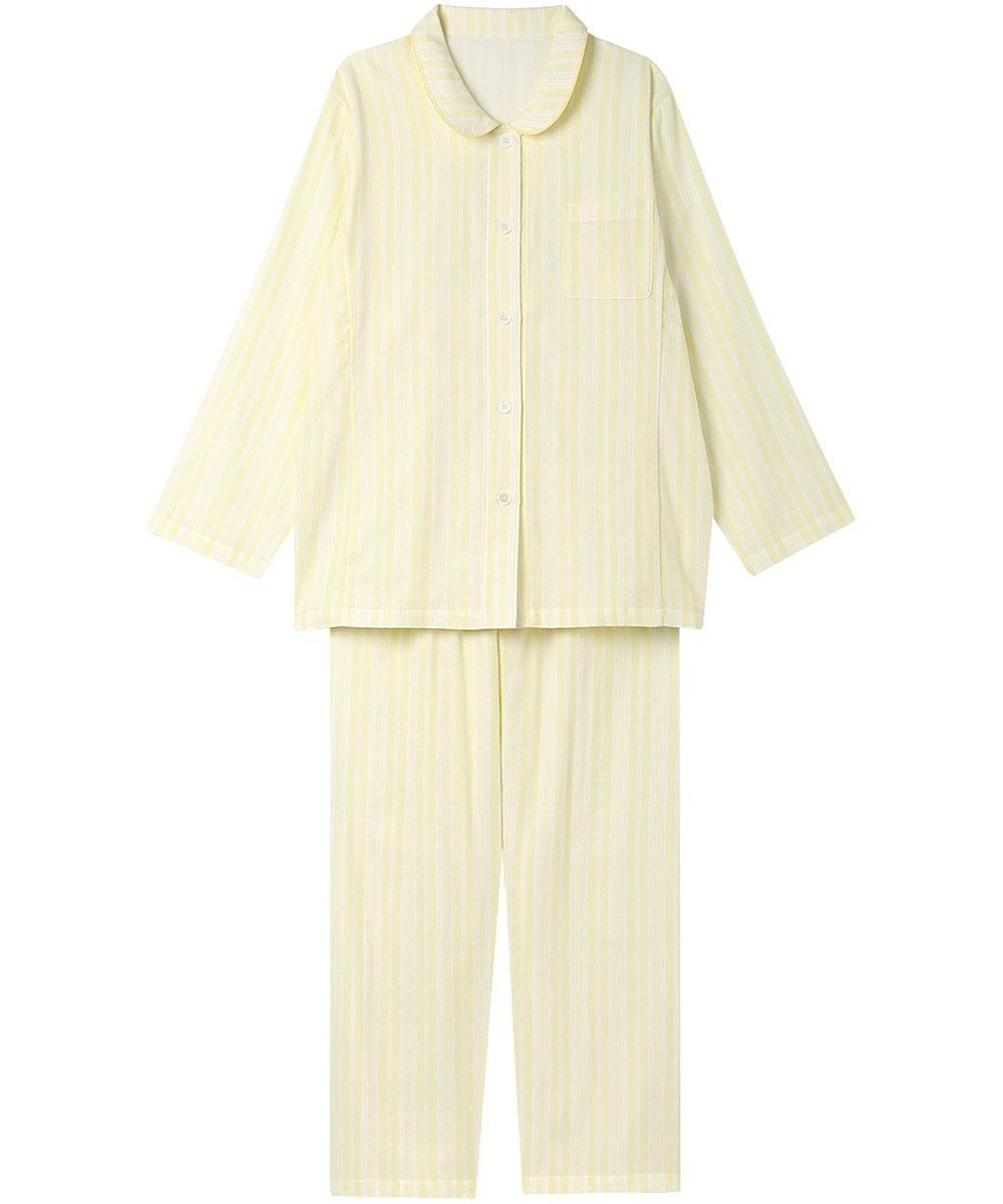 【ウィング/Wing】のパジャマ 長袖 長ズボン 綿100%(本体) 二重ガーゼ レディース EP8070 ウイング/ワコール インテリア・キッズ・メンズ・レディースファッション・服の通販 founy(ファニー) 　ファッション　Fashion　レディースファッション　Fashion for Women　トップス・カットソー　Cut & Sew Tops　スタンダード　Standard, Basic　ストライプ　Stripe, Striped Pattern　センター　Center, Center Line　長袖　Long Sleeve, Full Sleeve　パジャマ　Pajamas, Sleepwear　ボトム　Bottoms, Lower Wear　ランダム　Random, Irregular　イエロー|ID: prp329100004451373 ipo3291000000035603601