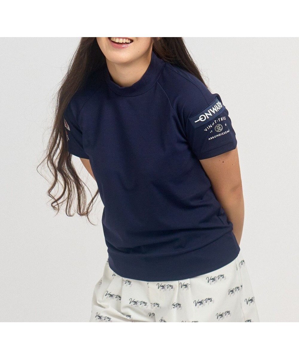 【23区 ゴルフ/NIJYUSANKU GOLF】の【辻梨恵プロ着用】【UVカット】モックネックシャツ 1枚で着られる万能カットソー インテリア・キッズ・メンズ・レディースファッション・服の通販 founy(ファニー) 　ファッション　Fashion　レディースファッション　WOMEN　トップス・カットソー　Tops/Tshirt　シャツ/ブラウス　Shirts/Blouses　パーカ　Sweats　スウェット　Sweat　カットソー　Cut and Sewn　春　Spring　カットソー　Cut And Sew　シェイプ　Shape　シルバー　Silver　シンプル　Simple　スウェット　Sweat　ストレッチ　Stretch　スポーツ　Sports　スリーブ　Sleeve　なめらか　Smooth　フラット　Flat　プリント　Print　半袖　Short Sleeve　S/S・春夏　Ss・Spring/Summer　夏　Summer　エレガント 上品　Elegant　ネイビー系|ID: prp329100004452253 ipo3291000000031943455