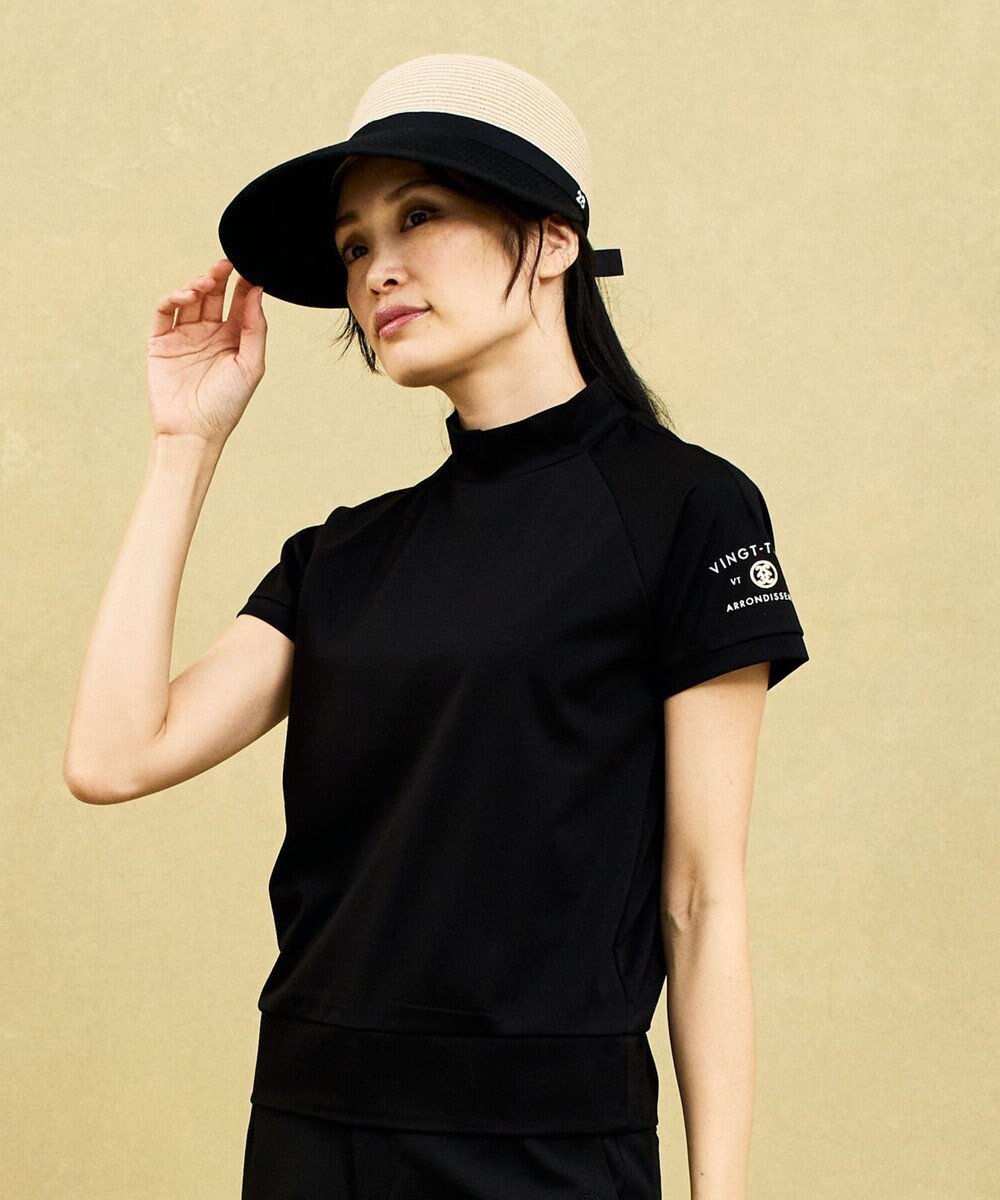 【23区 ゴルフ/NIJYUSANKU GOLF】の【辻梨恵プロ着用】【UVカット】モックネックシャツ 1枚で着られる万能カットソー インテリア・キッズ・メンズ・レディースファッション・服の通販 founy(ファニー) 　ファッション　Fashion　レディースファッション　Ladies' Fashion Online　トップス・カットソー　Tops/Tshirt　シャツ/ブラウス　Shirts/Blouses　パーカ　Sweats　スウェット　Sweat　カットソー　Cut and Sewn　春　Spring　カットソー　Cut And Sew　シェイプ　Shape　シルバー　Silver　シンプル　Simple　スウェット　Sweat　ストレッチ　Stretch　スポーツ　Sports　スリーブ　Sleeve　なめらか　Smooth　フラット　Flat　プリント　Print　半袖　Short Sleeve　S/S・春夏　Ss・Spring/Summer　夏　Summer　エレガント 上品　Elegant　ブラック系|ID: prp329100004452253 ipo3291000000032640588