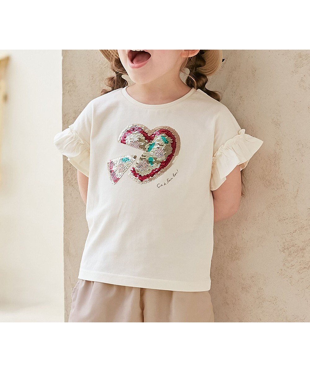 【エニファム/any FAM / KIDS】の接触冷感 ミラクルスパンコール Tシャツ インテリア・キッズ・メンズ・レディースファッション・服の通販 founy(ファニー) 　ファッション　Fashion　キッズファッション　KIDS　トップス・カットソー　Tops/Tees/Kids　春　Spring　カットソー　Cut And Sew　スパンコール　Sequins　ネコ　Cat　パターン　Pattern　フリル　Frills　ポケット　Pocket　モチーフ　Motif　S/S・春夏　Ss・Spring/Summer　夏　Summer　エクリュ×ピザ|ID: prp329100004452886 ipo3291000000031888463