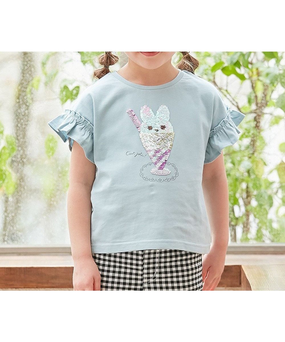 【エニファム/any FAM / KIDS】の接触冷感 ミラクルスパンコール Tシャツ インテリア・キッズ・メンズ・レディースファッション・服の通販 founy(ファニー) 　ファッション　Fashion　キッズファッション　KIDS　トップス・カットソー　Tops/Tees/Kids　春　Spring　カットソー　Cut And Sew　スパンコール　Sequins　ネコ　Cat　パターン　Pattern　フリル　Frills　ポケット　Pocket　モチーフ　Motif　S/S・春夏　Ss・Spring/Summer　夏　Summer　サックスブルー×アイスジュース|ID: prp329100004452886 ipo3291000000031888464