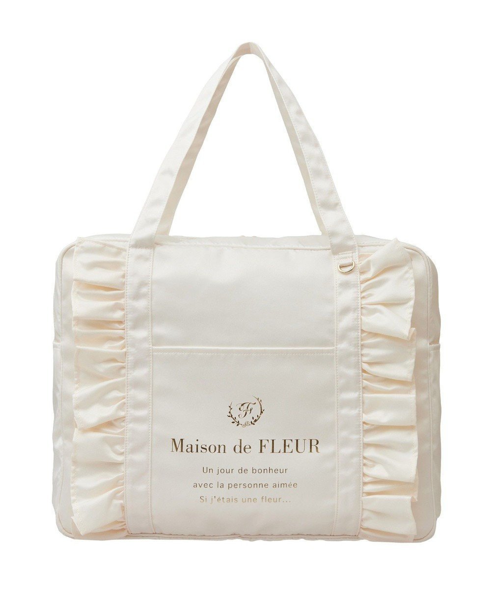 【メゾンドフルール/Maison de FLEUR】のEC限定サテンフリルキャリーオンバッグ インテリア・キッズ・メンズ・レディースファッション・服の通販 founy(ファニー) 　ファッション　Fashion　レディースファッション　WOMEN　バッグ　Bag　カラフル　Colorful　コレクション　Collection　サテン　Satin　ドッキング　Docking　フリル　Frills　フロント　Front　プリント　Print　ボストンバッグ　Boston Bag　ポーチ　Pouch　おすすめ　Recommend　旅行　Travel　スーツケース キャリーケース　Suitcase　エレガント 上品　Elegant　Ivory|ID: prp329100004453412 ipo3291000000031918746