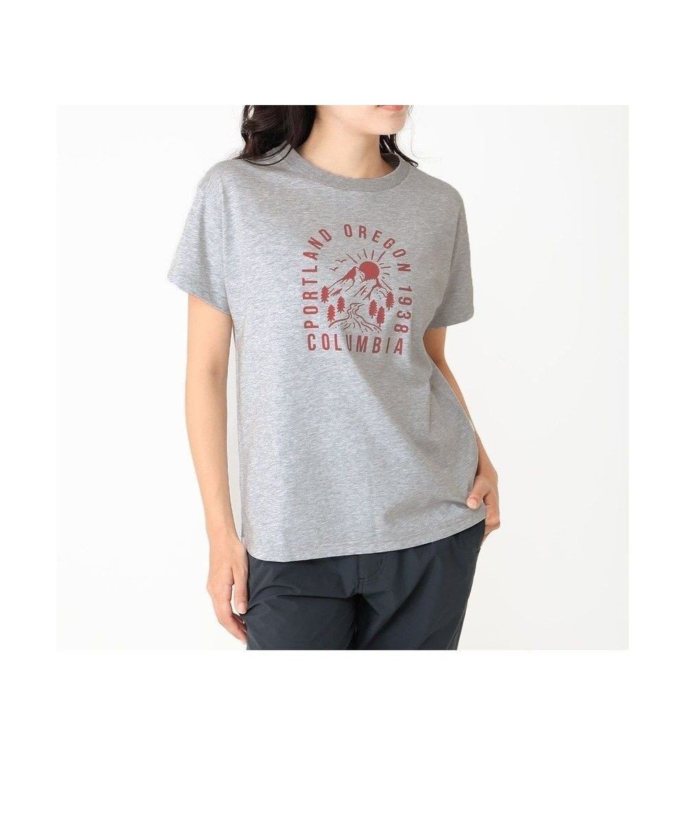 【コロンビア/Columbia】のColumbia/ ウィメンズヤハラフォレストショートスリーブTシャツ /コロンビア インテリア・キッズ・メンズ・レディースファッション・服の通販 founy(ファニー) 　ファッション　Fashion　レディースファッション　Fashion for Women　トップス・カットソー　Cut & Sew Tops　シャツ・ブラウス・オフィスカジュアル　Elegant Blouses & Button-Ups　ロングTシャツ・Tシャツ　Longline T-Shirts & Tees　カットソー・ベーシックTシャツ　Cut-and-Sewn Tops / Stretch Tees & Basics　アウトドア　Outdoor Clothing　カットソー　Cut and Sewn Top　グラフィック　Graphic, Graphic Design　パターン　Pattern, Design Print　フォルム　Silhouette, Form　フロント　Front, Front Design　ベーシック　Basic, Essential　半袖　Short Sleeve, Half Sleeve　夏　Summer　旅行　Travel　S/S・春夏　SS, Spring/Summer, Warm Season　A/W・秋冬　Autumn/Winter　Columbia Grey Heather、Mountain Graphic|ID: prp329100004453917 ipo3291000000032575501