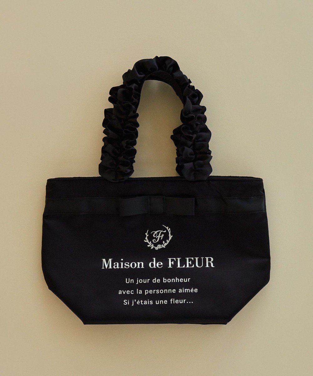 【メゾンドフルール/Maison de FLEUR】のブランドロゴフリルハンドルトートSバッグ インテリア・キッズ・メンズ・レディースファッション・服の通販 founy(ファニー) 　ファッション　Fashion　レディースファッション　Fashion for Women　バッグ　Bags　アンティーク　Antique-Inspired　サテン　Satin, Glossy Fabric　シルバー　Silver, Metallic Silver　ストライプ　Stripe, Striped Pattern　フェミニン　Feminine, Girly　フラワー　Flower, Floral　フロント　Front, Front Design　プリント　Print, Printed Pattern　ポケット　Pocket, Pocket Detail　リボン　Ribbon, Bow　エレガント 上品　Elegant　Black|ID: prp329100004454153 ipo3291000000033333692