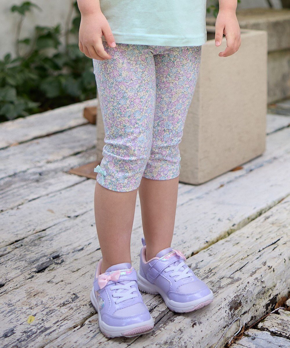 【エニファム/any FAM / KIDS】の5分丈レギンス インテリア・キッズ・メンズ・レディースファッション・服の通販 founy(ファニー) 　ファッション　Fashion　キッズファッション　Fashion for Kids　ボトムス　Bottoms　春　Spring　洗える　Machine Washable　ストレッチ　Stretch, Stretchy Fabric　スマホ　Smartphone, Mobile Device　チェック　Check, Plaid, Tartan　トレンド　Trend, Trending Now　人気　Popular, Best Seller　ポケット　Pocket, Pocket Detail　無地　Plain, Solid Color　リボン　Ribbon, Bow　レギンス　Leggings, Stretch Pants　ワンポイント　One Point, Statement Accent　S/S・春夏　SS, Spring/Summer, Warm Season　おすすめ　Recommended / Our Picks　夏　Summer　サックスブルー×花柄|ID: prp329100004454797 ipo3291000000031169089