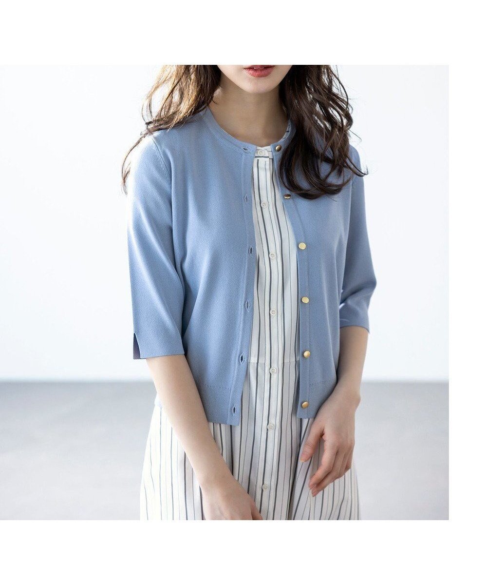 【エニィ スィス/any SiS】の【接触冷感・UVカット・洗える】ハーフスリーブ カーディガン インテリア・キッズ・メンズ・レディースファッション・服の通販 founy(ファニー) 　ファッション　Fashion　レディースファッション　Fashion for Women　トップス・カットソー　Cut & Sew Tops　カーディガン・羽織り　Layered Style Cardigans　おすすめ　Recommended / Our Picks　インナー　Innerwear　カーディガン　Cardigan, Knitwear　ストレッチ　Stretch, Stretchy Fabric　スリット　Slit, Slit Detail　スリーブ　Sleeve, Long Sleeve / Short Sleeve　ハーフ　Half, Half-Length　メタル　Metal, Metal Parts　半袖　Short Sleeve, Half Sleeve　夏　Summer　新作・新入荷　New Arrivals / New In　春　Spring　S/S・春夏　SS, Spring/Summer, Warm Season　洗える　Machine Washable　羽織　Haori, Light Jacket　ライトブルー|ID: prp329100004455265 ipo3291000000036272528