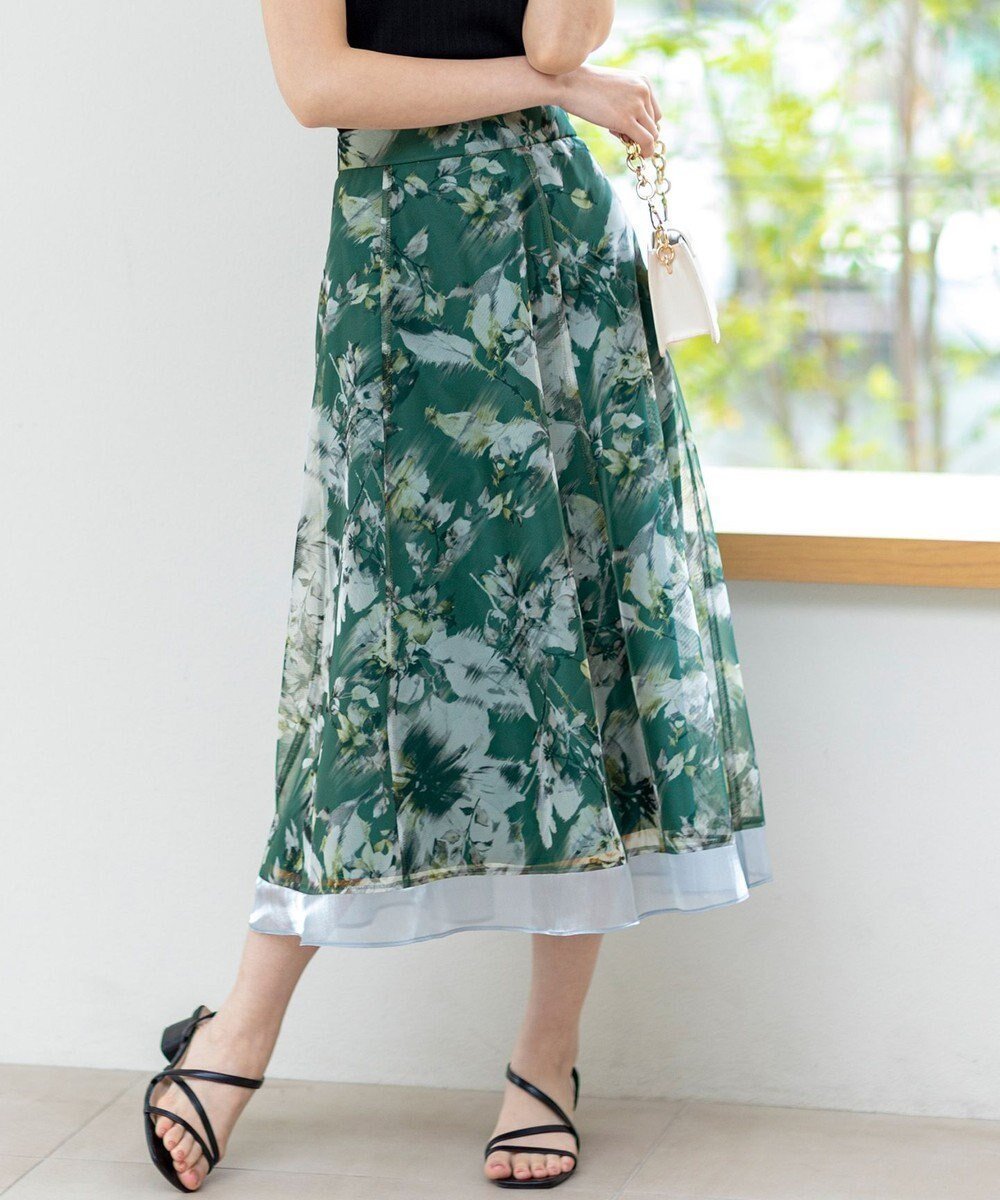 【エニィ スィス/any SiS】の【WEB・一部店舗限定】ハッチングフラワープリント スカート インテリア・キッズ・メンズ・レディースファッション・服の通販 founy(ファニー) 　ファッション　Fashion　レディースファッション　Fashion for Women　スカート　Skirts　春　Spring　カーディガン　Cardigan, Knitwear　切替　Switching, Contrast Panel　サテン　Satin, Glossy Fabric　シアー　Sheer, See-Through　シンプル　Simple, Minimal　ストレッチ　Stretch, Stretchy Fabric　フレア　Flare, Flared　プリント　Print, Printed Pattern　羽織　Haori, Light Jacket　メッシュ　Mesh, Net Fabric　モノトーン　Monotone, Black and White　ワンポイント　One Point, Statement Accent　S/S・春夏　SS, Spring/Summer, Warm Season　おすすめ　Recommended / Our Picks　夏　Summer　エレガント 上品　Elegant　新作・新入荷　New Arrivals / New In　グリーン系|ID: prp329100004455288 ipo3291000000032768474