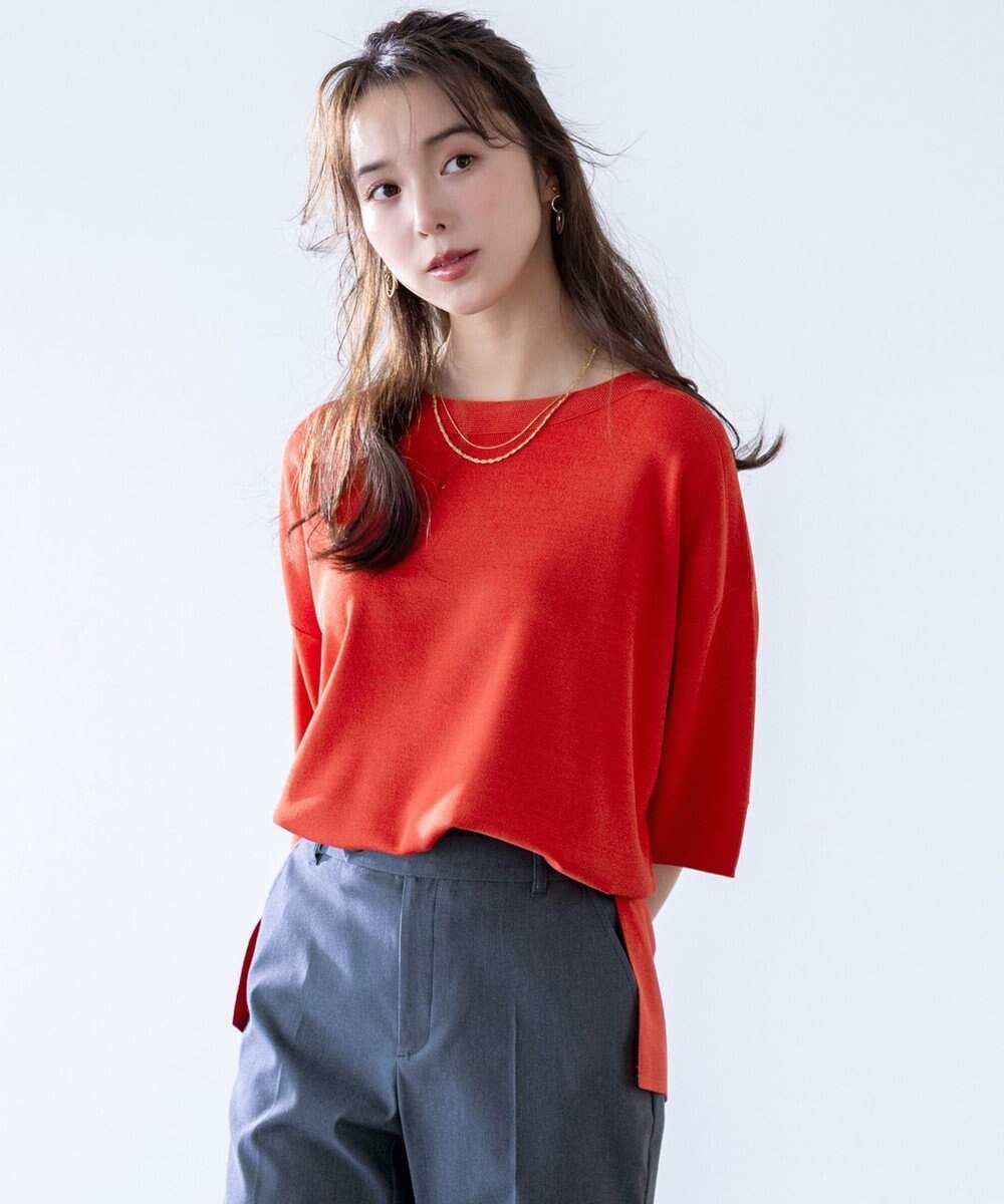 【エニィ スィス/any SiS】の【接触冷感・UVカット・洗える】ビューティクールボートネック プルオーバー インテリア・キッズ・メンズ・レディースファッション・服の通販 founy(ファニー) 　ファッション　Fashion　レディースファッション　Fashion for Women　トップス・カットソー　Cut & Sew Tops　ニット　Knit Tops & Sweaters　カジュアルプルオーバー・ニットトップス　Pullovers & Knit Tops / Casual Pullovers　春　Spring　洗える　Machine Washable　カラフル　Colorful Design　カーディガン　Cardigan, Knitwear　ストレッチ　Stretch, Stretchy Fabric　スリット　Slit, Slit Detail　セーター　Sweater, Knitwear　ボーダー　Border, Stripe　S/S・春夏　SS, Spring/Summer, Warm Season　おすすめ　Recommended / Our Picks　夏　Summer　新作・新入荷　New Arrivals / New In　レッド|ID: prp329100004455367 ipo3291000000033564240