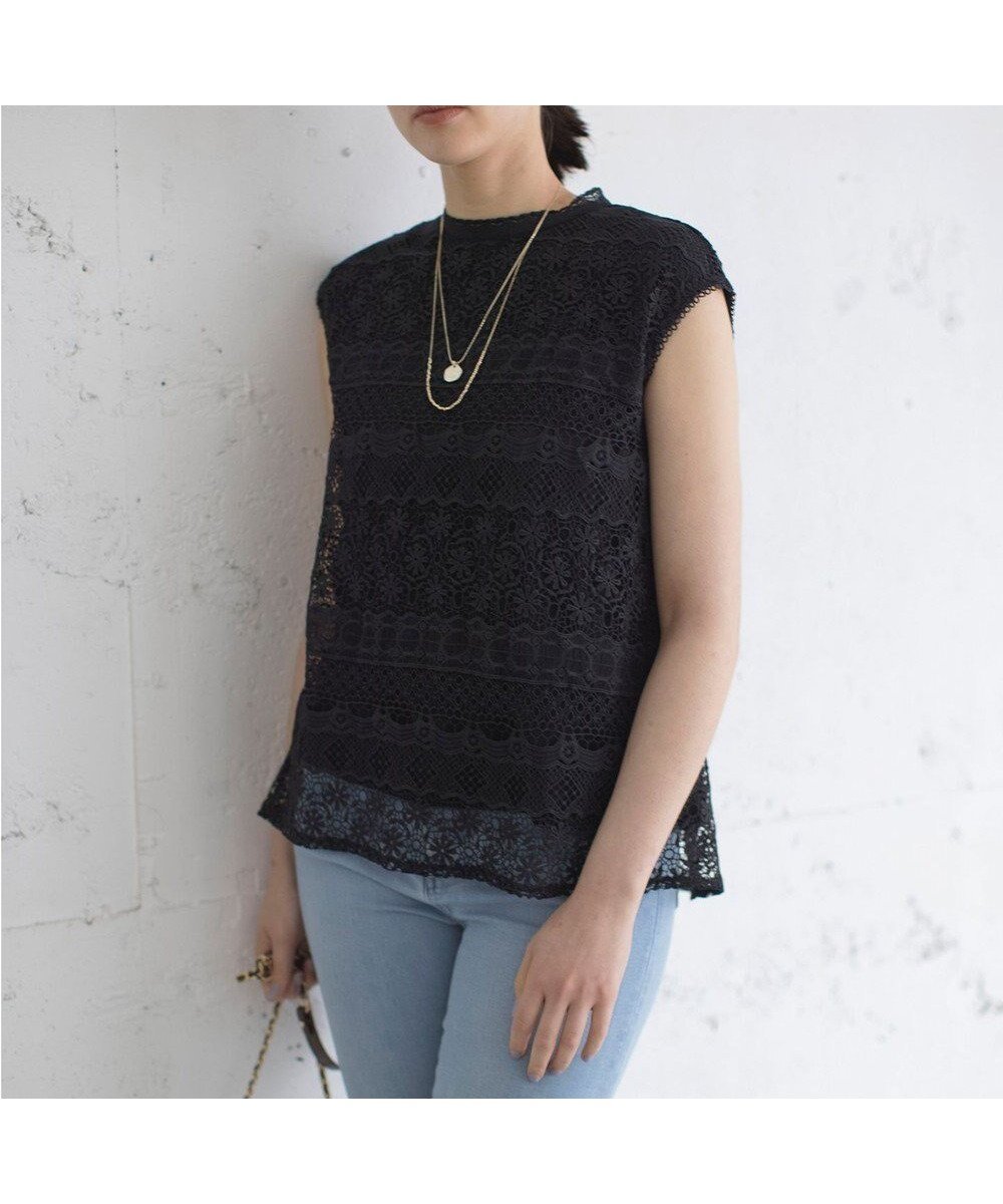 【組曲/KUMIKYOKU】のラッセルレース ブラウス インテリア・キッズ・メンズ・レディースファッション・服の通販 founy(ファニー) 　ファッション　Fashion　レディースファッション　Fashion for Women　トップス・カットソー　Cut & Sew Tops　シャツ・ブラウス・オフィスカジュアル　Elegant Blouses & Button-Ups　ロングTシャツ・Tシャツ　Longline T-Shirts & Tees　カットソー・ベーシックTシャツ　Cut-and-Sewn Tops / Stretch Tees & Basics　春　Spring　カットソー　Cut and Sewn Top　ケミカル　Chemical, Chemical Wash　ハイネック　High Neck, Mock Neck　ボーダー　Border, Stripe　ラッセル　Raschel, Raschel Lace　レース　Lace, Lace Fabric　S/S・春夏　SS, Spring/Summer, Warm Season　再入荷　Restock / Back in Stock　夏　Summer　エレガント 上品　Elegant　ブラック系|ID: prp329100004455466 ipo3291000000032647770