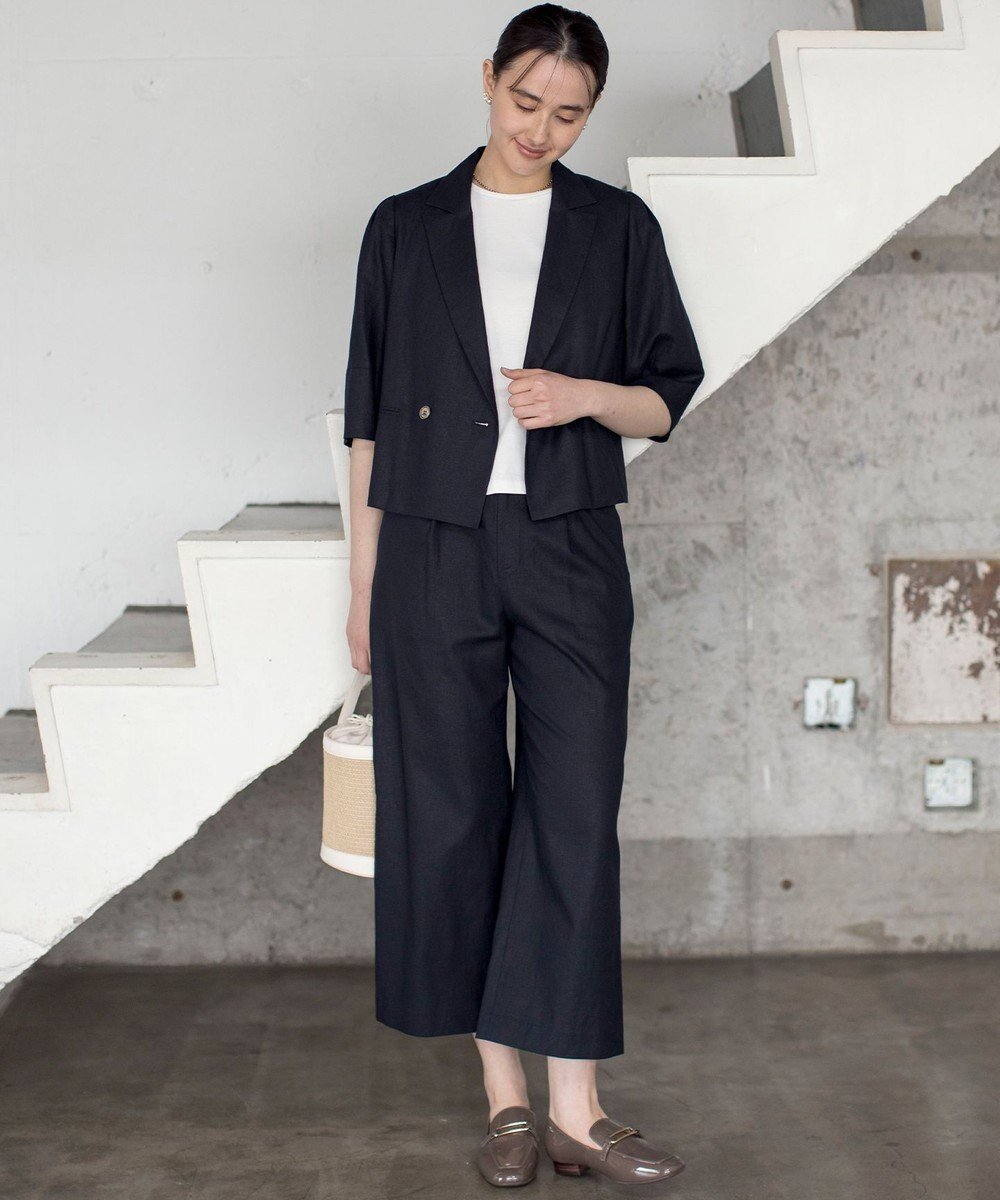 【組曲/KUMIKYOKU】のリネンレーヨンワイド パンツ インテリア・キッズ・メンズ・レディースファッション・服の通販 founy(ファニー) 　ファッション　Fashion　レディースファッション　Fashion for Women　パンツ　Pants & Trousers　春　Spring　サマー　Summer, Summer Style　ジャケット　Jacket, Outerwear　ストレート　Straight, Straight Cut　セットアップ　Set-Up, Coordinated Outfit　ドレープ　Drape, Draping Fabric　フィット　Fit, Slim Fit　リネン　Linen, Linen Fabric　ワイド　Wide, Wide Fit　S/S・春夏　SS, Spring/Summer, Warm Season　おすすめ　Recommended / Our Picks　夏　Summer　ネイビー系|ID: prp329100004455474 ipo3291000000032550396