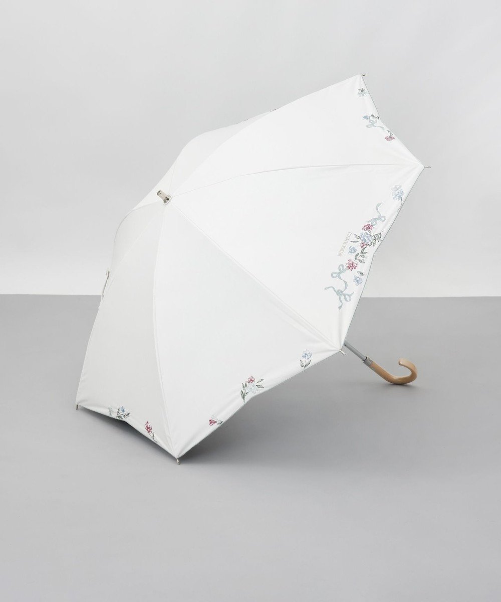 【アウロラ/AURORA】のNINA RICCI(ニナリッチ)花柄刺繍晴雨兼用パラソル(長傘) インテリア・キッズ・メンズ・レディースファッション・服の通販 founy(ファニー) 　ファッション　Fashion　レディースファッション　Fashion for Women　レイングッズ・傘・晴雨兼用傘　Umbrellas & Rain Gear　コンパクト　Compact, Small Size　傘　Umbrella, Parasol　サマー　Summer, Summer Style　ショート　Short, Short Length　フラワー　Flower, Floral　日傘　Parasol, UV Umbrella　ランダム　Random, Irregular　リボン　Ribbon, Bow　ロマンティック　Romantic, Feminine Style　再入荷　Restock / Back in Stock　ギフト プレゼント　Gift / Present　オフホワイト|ID: prp329100004455899 ipo3291000000032551085
