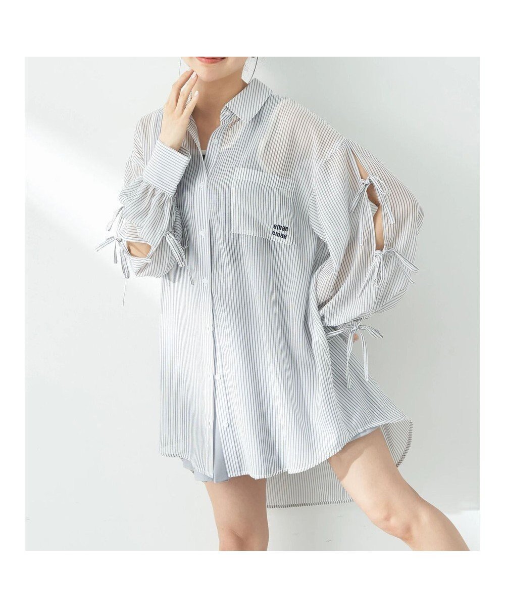 【アースミュージックアンドエコロジー/earth music&ecology】の袖スリットリボンロングシャツ 人気、トレンドファッション・服の通販 founy(ファニー) 　ファッション　Fashion　レディースファッション　WOMEN　トップス・カットソー　Tops/Tshirt　シャツ/ブラウス　Shirts/Blouses　おすすめ　Recommend　インナー　Inner　シンプル　Simple　スリット　Slit　ポケット　Pocket　リボン　Ribbon　ロング　Long　夏　Summer　春　Spring　S/S・春夏　Ss・Spring/Summer　 other-1|ID: prp329100004456592 ipo3291000000031988535