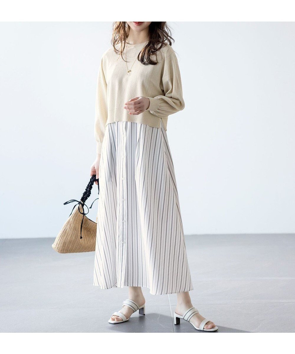 【エニィ スィス/any SiS】の【2SET】シャツワンピ × ニット セット インテリア・キッズ・メンズ・レディースファッション・服の通販 founy(ファニー) 　ファッション　Fashion　レディースファッション　Fashion for Women　ワンピース　Dresses　シャツワンピース / 1枚で着映えコーデ　Shirt Dresses　ウォッシャブル　Machine Washable　春　Spring　キャミソール　Camisole, Spaghetti Strap Top　シアー　Sheer, See-Through　シャツワンピ　Shirt Dress, Shirt One-Piece　ジャケット　Jacket, Outerwear　ストライプ　Stripe, Striped Pattern　ストレート　Straight, Straight Cut　スリット　Slit, Slit Detail　スリーブ　Sleeve, Long Sleeve / Short Sleeve　トレンド　Trend, Trending Now　フィット　Fit, Slim Fit　フェミニン　Feminine, Girly　フレア　Flare, Flared　フロント　Front, Front Design　ペチコート　Petticoat, Underskirt　ポケット　Pocket, Pocket Detail　S/S・春夏　SS, Spring/Summer, Warm Season　おすすめ　Recommended / Our Picks　夏　Summer　新作・新入荷　New Arrivals / New In　ビジネス 仕事 通勤　Business / Work / Commuting　オフストライプ×シャンパン|ID: prp329100004465156 ipo3291000000032673744