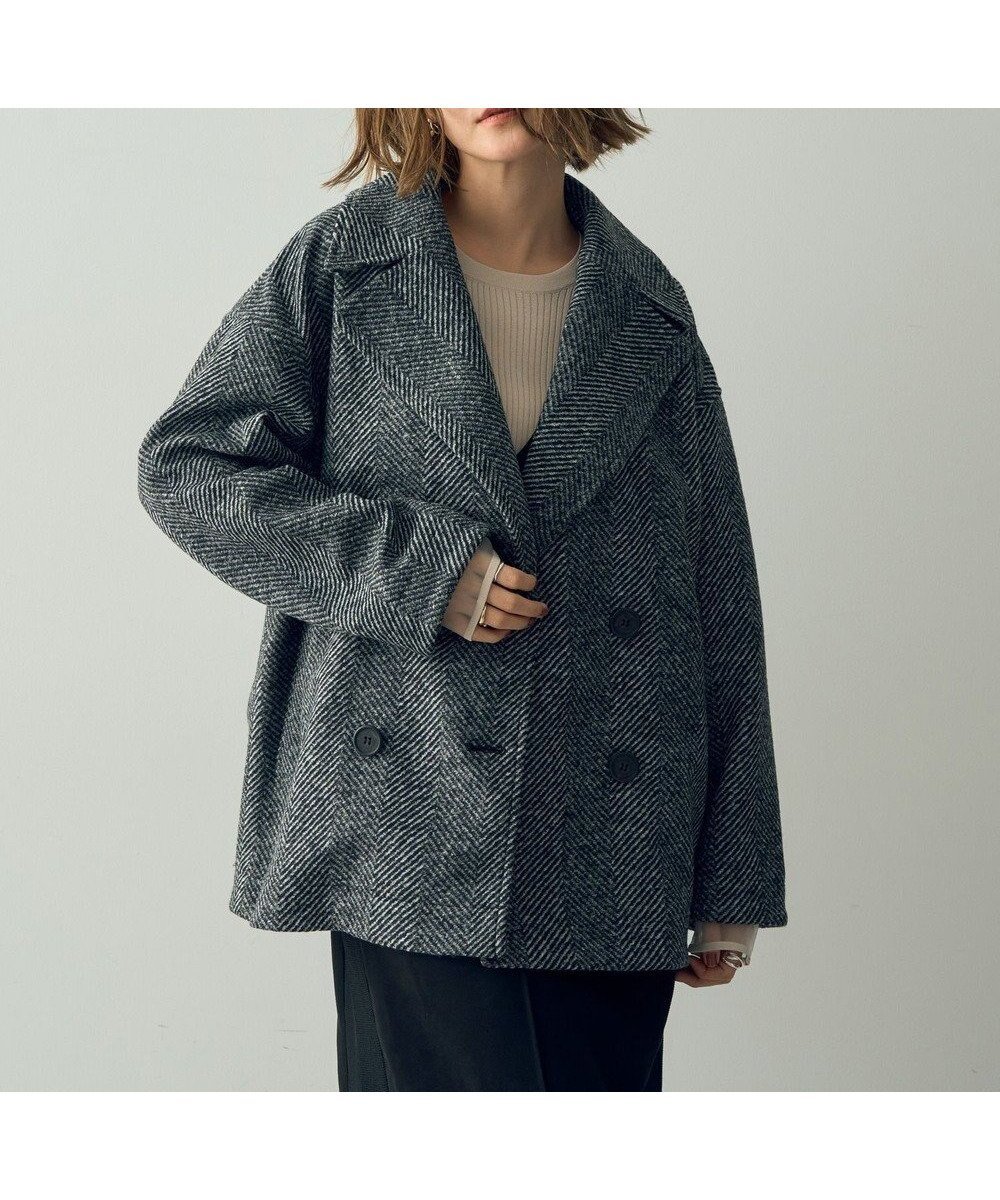 【イェッカ ヴェッカ/YECCA VECCA】のヘリンボーン柄Pコート インテリア・キッズ・メンズ・レディースファッション・服の通販 founy(ファニー) 　ファッション　Fashion　レディースファッション　WOMEN　アウター　Coat Outerwear　コート　Coats　ジャケット　Jackets　Pコート　Pea Coats　ショルダー　Shoulder　ジャケット　Jacket　ドロップ　Drop　バランス　Balance　ビッグ　Big　ヘリンボーン　Herringbone　ベーシック　Basic　ボンディング　Bonding　ポケット　Pocket　冬　Winter　A/W・秋冬　Aw・Autumn/Winter・Fw・Fall-Winter　軽量　Lightweight　Gray|ID: prp329100004465216 ipo3291000000031286564