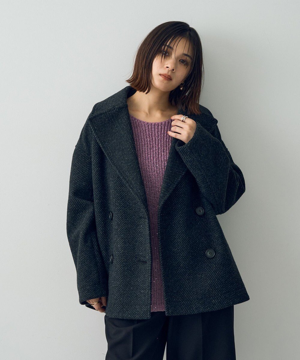 【イェッカ ヴェッカ/YECCA VECCA】のヘリンボーン柄Pコート インテリア・キッズ・メンズ・レディースファッション・服の通販 founy(ファニー) 　ファッション　Fashion　レディースファッション　WOMEN　アウター　Coat Outerwear　コート　Coats　ジャケット　Jackets　Pコート　Pea Coats　ショルダー　Shoulder　ジャケット　Jacket　ドロップ　Drop　バランス　Balance　ビッグ　Big　ヘリンボーン　Herringbone　ベーシック　Basic　ボンディング　Bonding　ポケット　Pocket　冬　Winter　A/W・秋冬　Aw・Autumn/Winter・Fw・Fall-Winter　軽量　Lightweight　Charcoal Gray|ID: prp329100004465216 ipo3291000000031286570