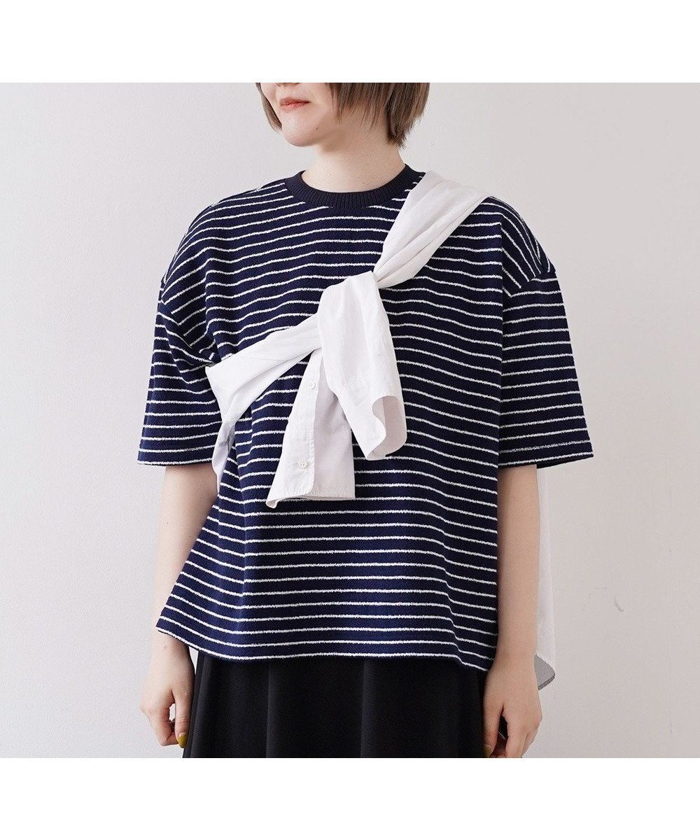 【シトム/SITOM】の梨地ボーダークロップドTシャツ インテリア・キッズ・メンズ・レディースファッション・服の通販 founy(ファニー) 　ファッション　Fashion　レディースファッション　WOMEN　トップス・カットソー　Tops/Tshirt　シャツ/ブラウス　Shirts/Blouses　ロング / Tシャツ　T-Shirts　カットソー　Cut and Sewn　春　Spring　カットソー　Cut And Sew　ショート　Short　シンプル　Simple　トレンド　Trend　パターン　Pattern　リラックス　Relax　S/S・春夏　Ss・Spring/Summer　夏　Summer　エレガント 上品　Elegant　ビジネス 仕事 通勤　Business　ブルー|ID: prp329100004465294 ipo3291000000031836914