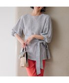 【23区/NIJYUSANKU】の【洗える】LIBECO ベルト付き ブラウス カーキストライプ|ID: prp329100004465852 ipo3291000000031969936