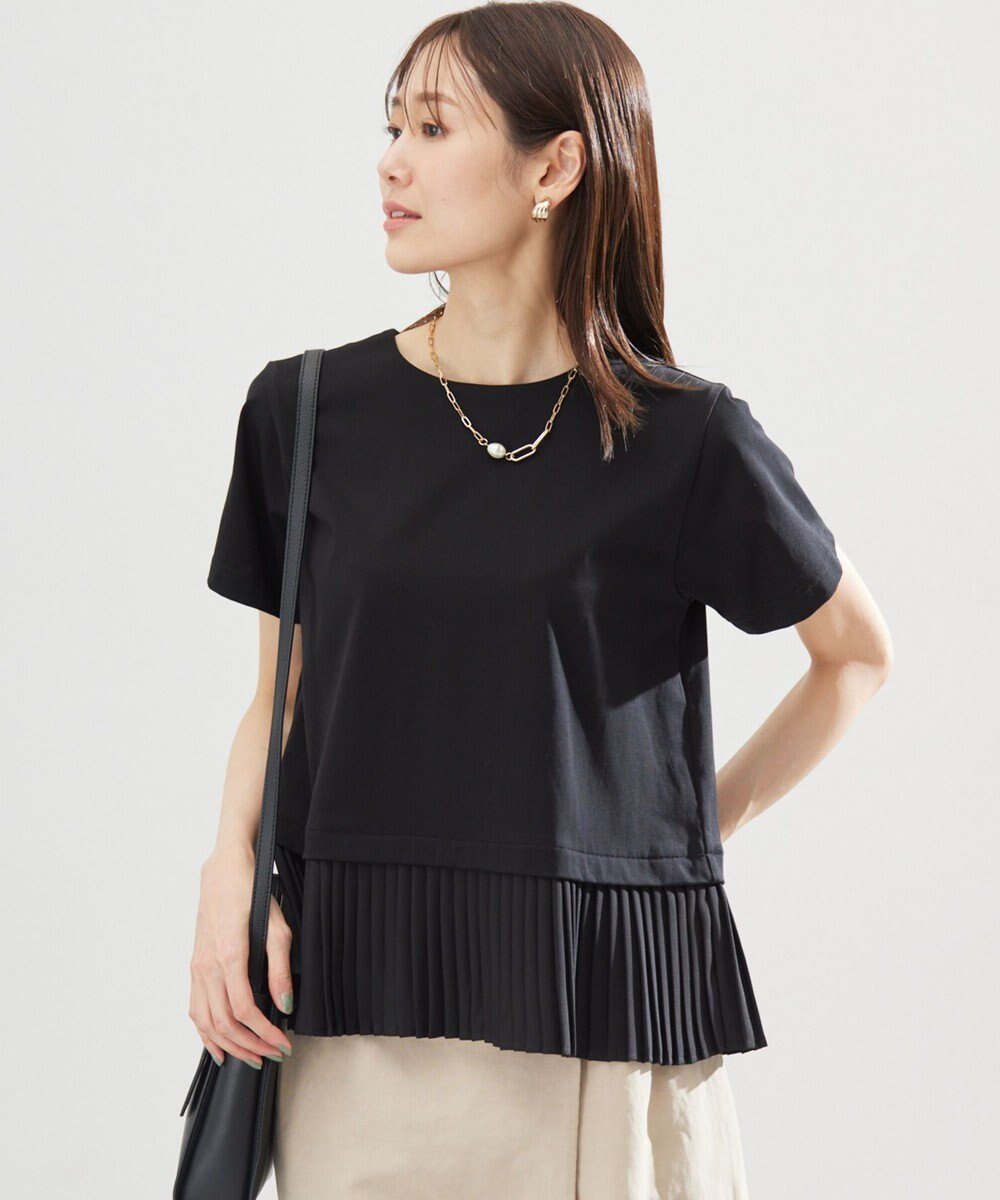 【組曲/KUMIKYOKU】のクールプレーティング天竺プリーツ カットソー インテリア・キッズ・メンズ・レディースファッション・服の通販 founy(ファニー) 　ファッション　Fashion　レディースファッション　WOMEN　トップス・カットソー　Tops/Tshirt　シャツ/ブラウス　Shirts/Blouses　ロング / Tシャツ　T-Shirts　カットソー　Cut and Sewn　春　Spring　カットソー　Cut And Sew　シンプル　Simple　ジャージー　Jersey　ドッキング　Docking　パール　Pearl　フェミニン　Feminine　プリーツ　Pleats　S/S・春夏　Ss・Spring/Summer　夏　Summer　ブラック系|ID: prp329100004466565 ipo3291000000032351020