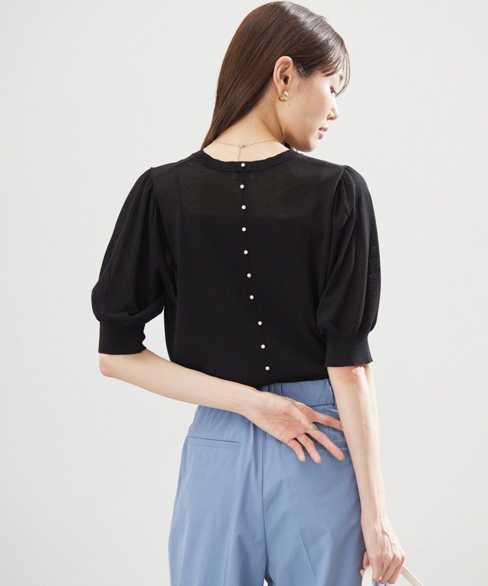 【組曲/KUMIKYOKU】のシアーパフ袖 ニット インテリア・キッズ・メンズ・レディースファッション・服の通販 founy(ファニー) 　ファッション　Fashion　レディースファッション　Fashion for Women　トップス・カットソー　Cut & Sew Tops　ニット　Knit Tops & Sweaters　春　Spring　キャミソール　Camisole, Spaghetti Strap Top　シアー　Sheer, See-Through　ジャケット　Jacket, Outerwear　スリーブ　Sleeve, Long Sleeve / Short Sleeve　セーター　Sweater, Knitwear　パール　Pearl, Pearl Accent　ボトム　Bottoms, Lower Wear　S/S・春夏　SS, Spring/Summer, Warm Season　おすすめ　Recommended / Our Picks　夏　Summer　ブラック系|ID: prp329100004466574 ipo3291000000033553085