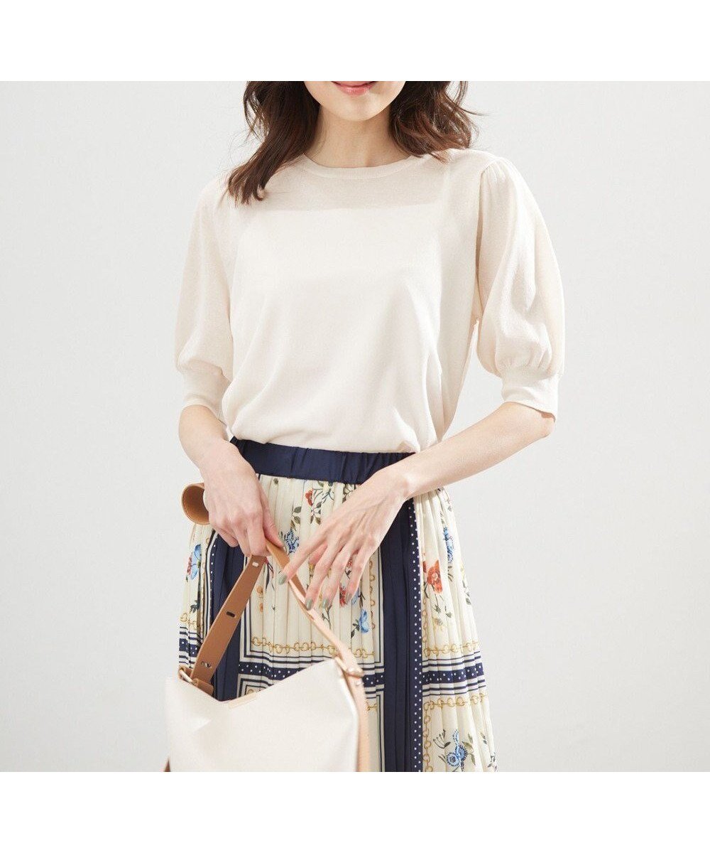 【組曲/KUMIKYOKU】のシアーパフ袖 ニット インテリア・キッズ・メンズ・レディースファッション・服の通販 founy(ファニー) 　ファッション　Fashion　レディースファッション　Fashion for Women　トップス・カットソー　Cut & Sew Tops　ニット　Knit Tops & Sweaters　春　Spring　キャミソール　Camisole, Spaghetti Strap Top　シアー　Sheer, See-Through　ジャケット　Jacket, Outerwear　スリーブ　Sleeve, Long Sleeve / Short Sleeve　セーター　Sweater, Knitwear　パール　Pearl, Pearl Accent　ボトム　Bottoms, Lower Wear　S/S・春夏　SS, Spring/Summer, Warm Season　おすすめ　Recommended / Our Picks　夏　Summer　ベージュ系9|ID: prp329100004466574 ipo3291000000033553086
