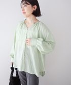 【グリーンパークス/Green Parks】のドロストネックシアーストライプチュニック Mint|ID: prp329100004466795 ipo3291000000031347592