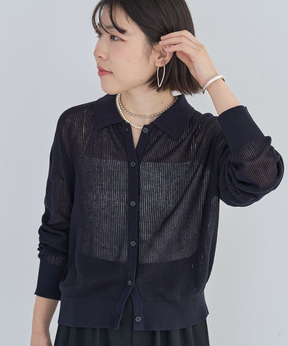 【グリーンパークス/Green Parks】の衿つきメッシュニットプルオーバー インテリア・キッズ・メンズ・レディースファッション・服の通販 founy(ファニー) 　ファッション　Fashion　レディースファッション　Ladies' Fashion Online　トップス・カットソー　Tops/Tshirt　ニット　Knit Tops　プルオーバー　Pullover　アクリル　Acrylic　セーター　Sweater　ポケット　Pocket　夏　Summer　春　Spring　S/S・春夏　Ss・Spring/Summer　羽織　Haori　Dark Navy|ID: prp329100004466837 ipo3291000000032656845