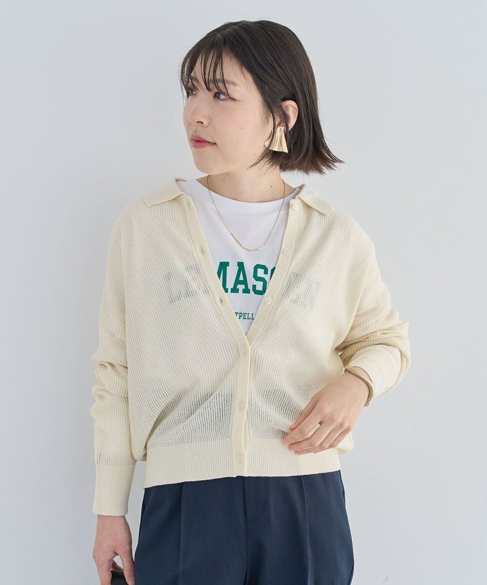 【グリーンパークス/Green Parks】の衿つきメッシュニットプルオーバー インテリア・キッズ・メンズ・レディースファッション・服の通販 founy(ファニー) 　ファッション　Fashion　レディースファッション　Ladies' Fashion Online　トップス・カットソー　Tops/Tshirt　ニット　Knit Tops　プルオーバー　Pullover　アクリル　Acrylic　セーター　Sweater　ポケット　Pocket　夏　Summer　春　Spring　S/S・春夏　Ss・Spring/Summer　羽織　Haori　Ecru|ID: prp329100004466837 ipo3291000000032656846