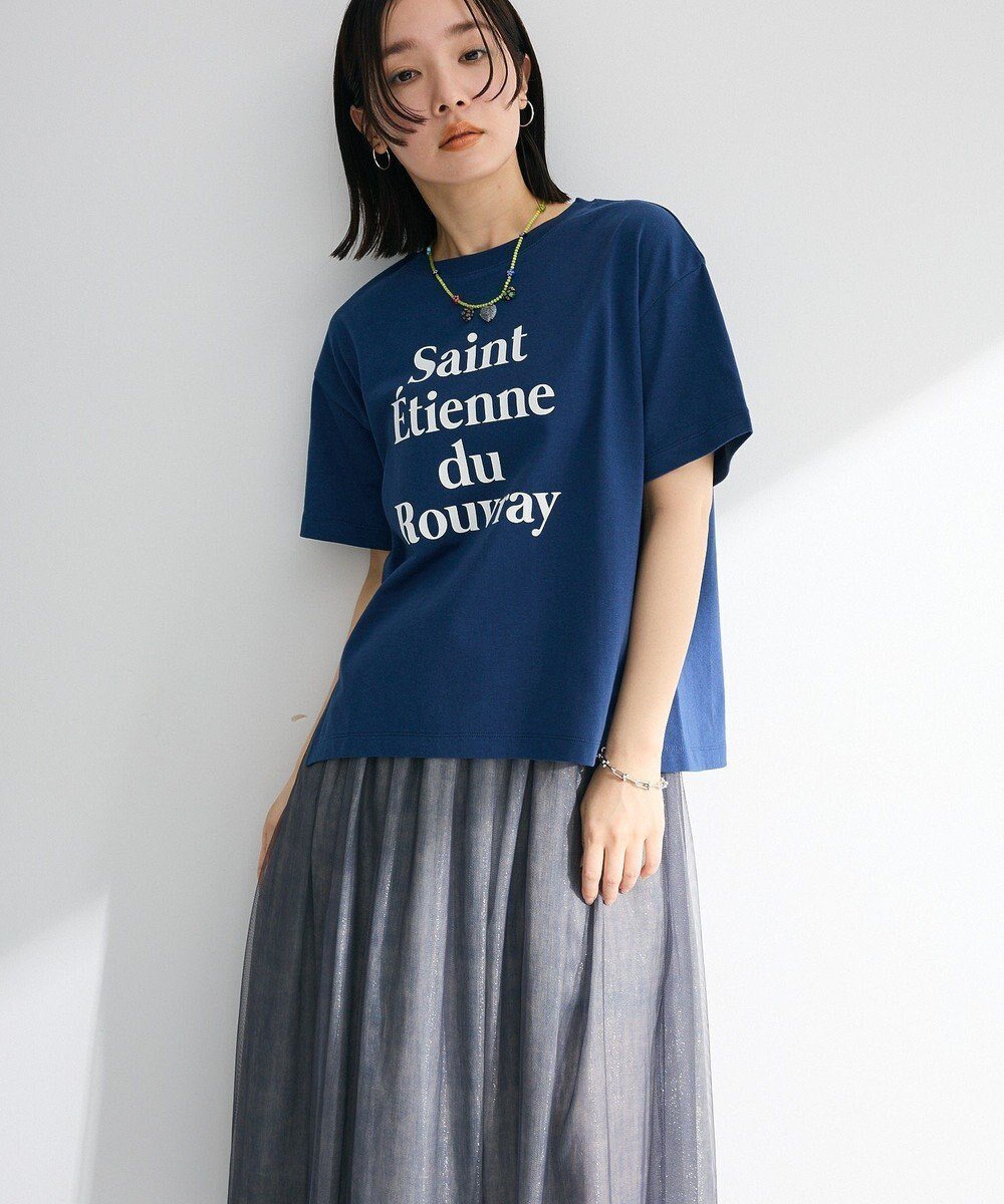 【グリーンパークス/Green Parks】の多段フェミニンロゴボックスTシャツ インテリア・キッズ・メンズ・レディースファッション・服の通販 founy(ファニー) 　ファッション　Fashion　レディースファッション　Fashion for Women　トップス・カットソー　Cut & Sew Tops　シャツ・ブラウス・オフィスカジュアル　Elegant Blouses & Button-Ups　ロングTシャツ・Tシャツ　Longline T-Shirts & Tees　カットソー・ベーシックTシャツ　Cut-and-Sewn Tops / Stretch Tees & Basics　おすすめ　Recommended / Our Picks　カットソー　Cut and Sewn Top　コンパクト　Compact, Small Size　スリット　Slit, Slit Detail　バランス　Balance, Style Balance　フェミニン　Feminine, Girly　ヘムライン　Hemline, Bottom Cut　ボトム　Bottoms, Lower Wear　ポケット　Pocket, Pocket Detail　今季　This Season, Current Season　夏　Summer　春　Spring　S/S・春夏　SS, Spring/Summer, Warm Season　Navy|ID: prp329100004466867 ipo3291000000031348172