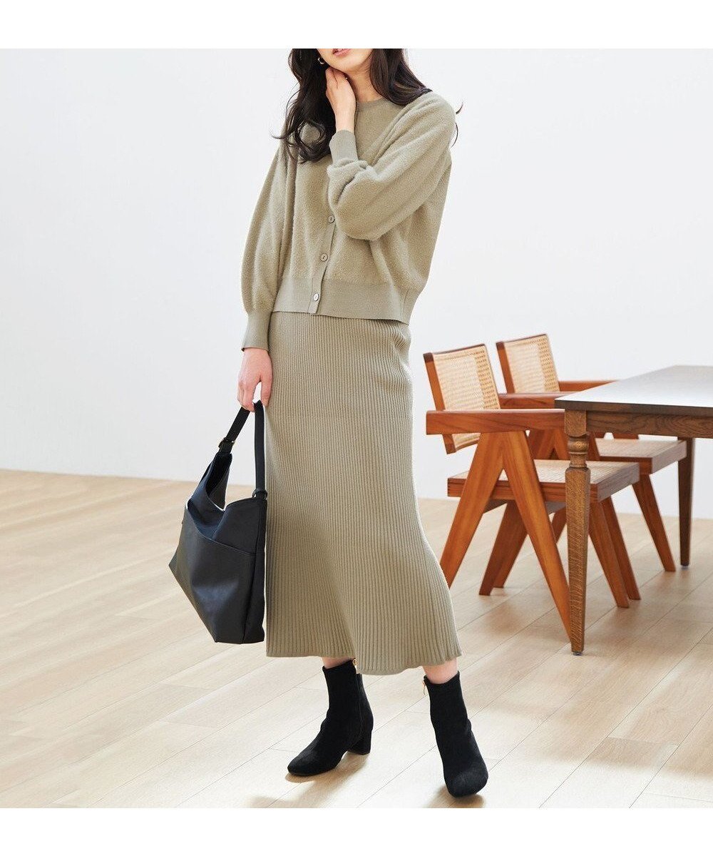 【エニー/ANY】のフェザーカーディガン×ニットスカートセットアップ インテリア・キッズ・メンズ・レディースファッション・服の通販 founy(ファニー) 　ファッション　Fashion　レディースファッション　Fashion for Women　セットアップ　Matching Sets　スカート・ミニ/ミディ/マキシ　Skirts / Mini, Midi & Maxi Skirts　カーディガン　Cardigan, Knitwear　コンビ　Combo, Combination Style　ショート　Short, Short Length　セットアップ　Set-Up, Coordinated Outfit　フェザー　Feather, Feather Detail　フレア　Flare, Flared　A/W・秋冬　Autumn/Winter　オリーブ|ID: prp329100004467157 ipo3291000000035519127