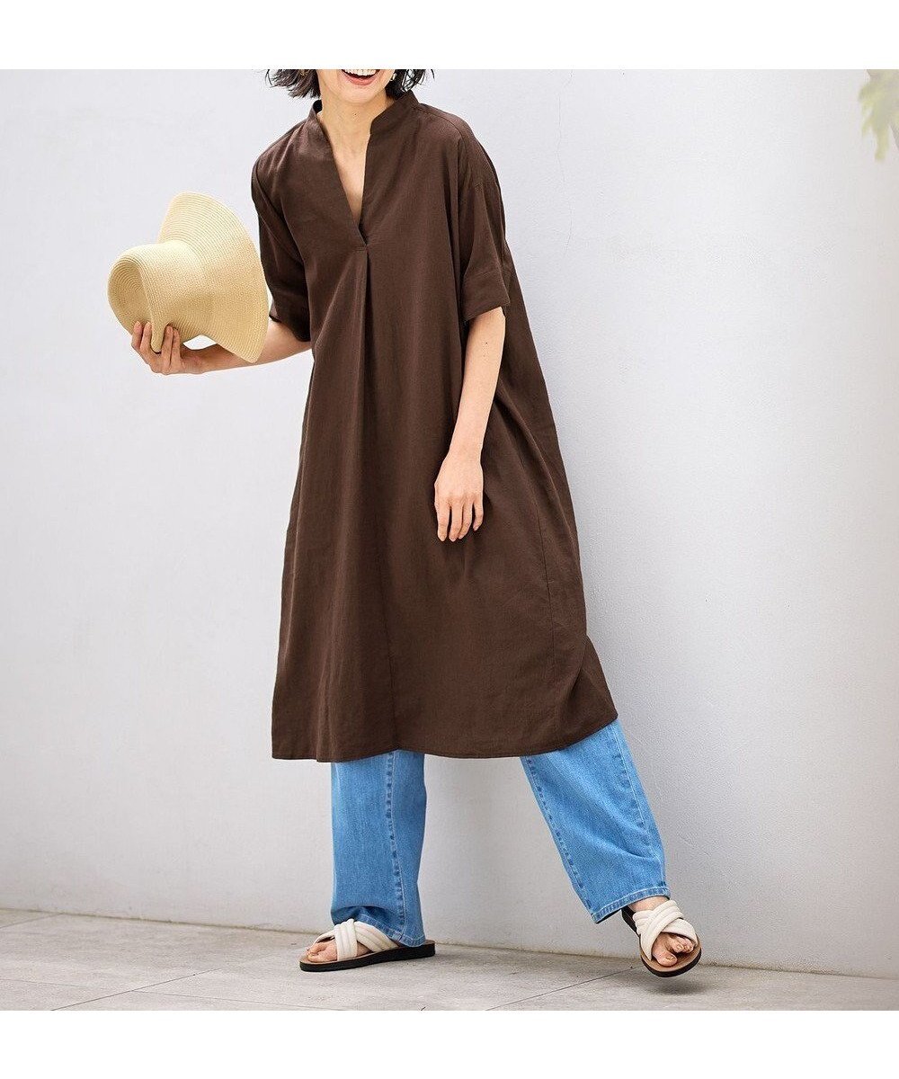 【エニィファム/any FAM】のフレンチリネンシャツワンピース インテリア・キッズ・メンズ・レディースファッション・服の通販 founy(ファニー) 　ファッション　Fashion　レディースファッション　Fashion for Women　ワンピース　Dresses　シャツワンピース / 1枚で着映えコーデ　Shirt Dresses　おすすめ　Recommended / Our Picks　スキッパー　Skipper, Open Collar　リネン　Linen, Linen Fabric　夏　Summer　春　Spring　S/S・春夏　SS, Spring/Summer, Warm Season　ブラウン|ID: prp329100004467363 ipo3291000000032661306