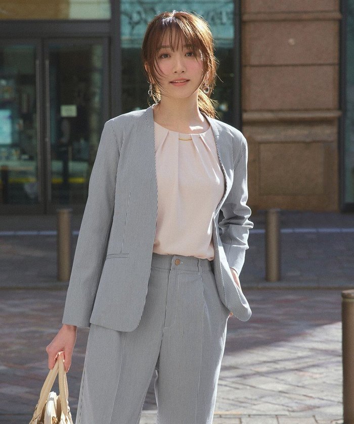 【エニィ スィス/any SiS】の【洗える】コードレーンストレッチ ジャケット インテリア・キッズ・メンズ・レディースファッション・服の通販 founy(ファニー) https://founy.com/ ファッション Fashion レディースファッション WOMEN アウター Coat Outerwear ジャケット Jackets ノーカラージャケット No Collar Leather Jackets ジャケット Jacket ストライプ Stripe ストレッチ Stretch 人気 Popularity 夏 Summer 春 Spring S/S・春夏 Ss・Spring/Summer 洗える Washable ビジネス 仕事 通勤 Business |ID: prp329100004467378 ipo3291000000031977445