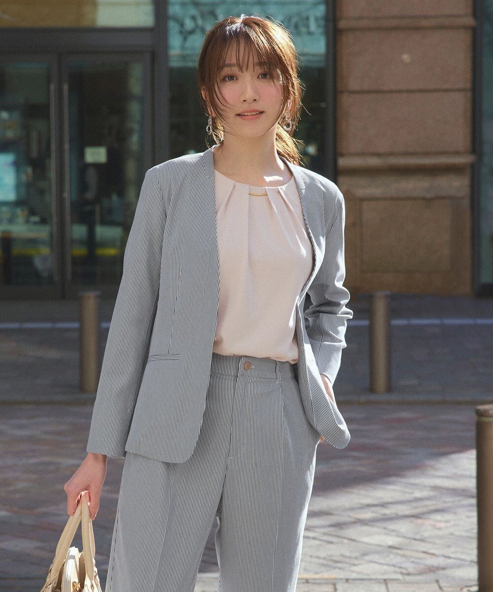【エニィ スィス/any SiS】の【洗える】コードレーンストレッチ ジャケット 人気、トレンドファッション・服の通販 founy(ファニー) 　ファッション　Fashion　レディースファッション　WOMEN　アウター　Coat Outerwear　ジャケット　Jackets　ノーカラージャケット　No Collar Leather Jackets　ジャケット　Jacket　ストライプ　Stripe　ストレッチ　Stretch　人気　Popularity　夏　Summer　春　Spring　S/S・春夏　Ss・Spring/Summer　洗える　Washable　ビジネス 仕事 通勤　Business　 other-1|ID: prp329100004467378 ipo3291000000031977445