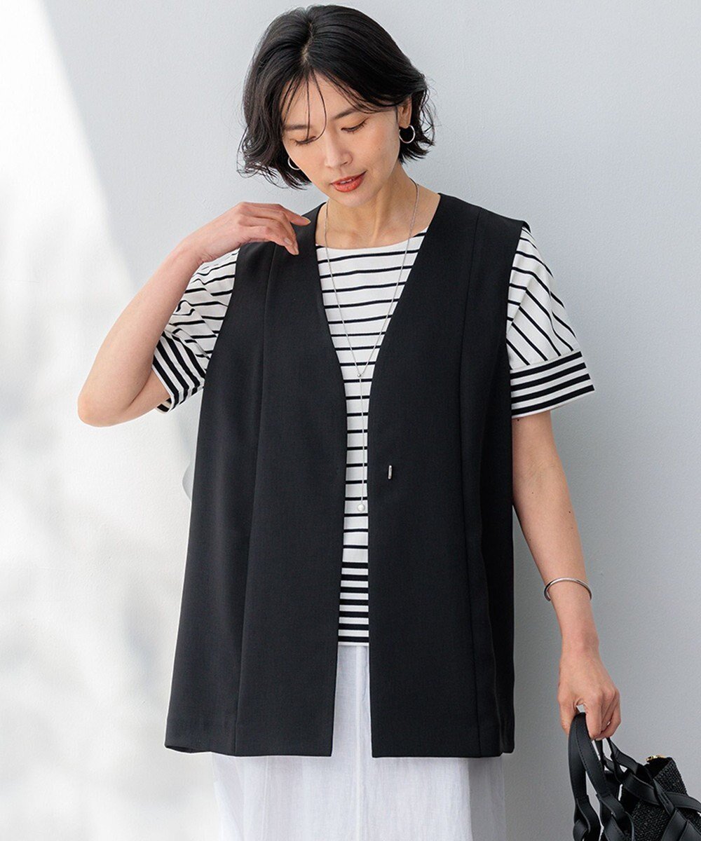 【23区/NIJYUSANKU】の【撥水加工/UVカット】キューティクルストレッチツイル ジレ インテリア・キッズ・メンズ・レディースファッション・服の通販 founy(ファニー) 　ファッション　Fashion　レディースファッション　WOMEN　アウター　Coat Outerwear　ジャケット　Jackets　春　Spring　洗える　Washable　シェイプ　Shape　ジャケット　Jacket　セットアップ　Set Up　ボトム　Bottom　ワイド　Wide　S/S・春夏　Ss・Spring/Summer　おすすめ　Recommend　夏　Summer　2024年　2024　2024春夏・S/S　Ss,Spring/Summer,2024　エレガント 上品　Elegant　ブラック系|ID: prp329100004467456 ipo3291000000032039145