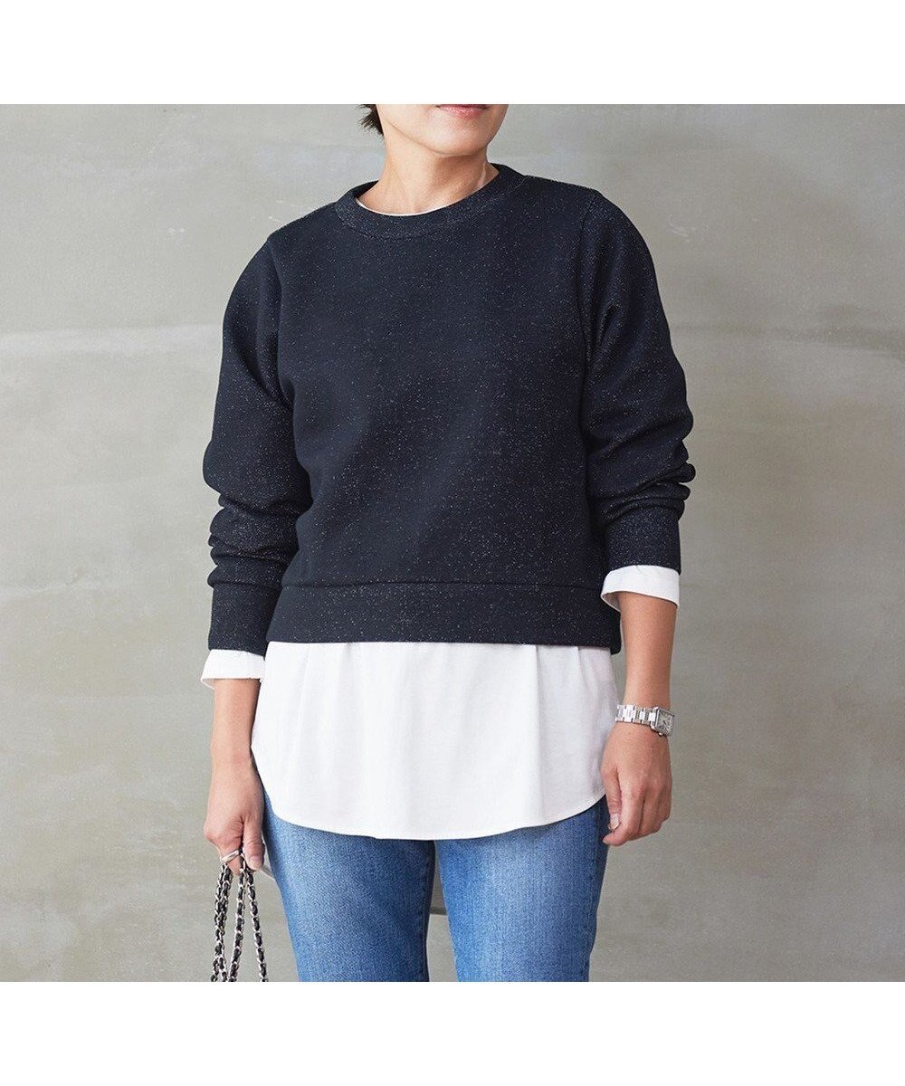 【アイシービー/iCB】の【ICB×tamachan_style コラボ】ラメスウェット インテリア・キッズ・メンズ・レディースファッション・服の通販 founy(ファニー) 　ファッション　Fashion　レディースファッション　Fashion for Women　トップス・カットソー　Cut & Sew Tops　レディースパーカー・カジュアルフーディー　Casual Hoodies & Sweatshirts　スウェット・クルーネックトップス　Sweatshirts & Crewnecks / Relaxed Fit Sweat Tops　秋　Autumn　クロップド　Cropped, Short Length　コラボ　Collaboration, Collab　シャイニー　Shiny, Glossy Finish　スウェット / スエット　Sweatshirt, Sweatwear　スリーブ　Sleeve, Long Sleeve / Short Sleeve　デニム　Denim, Jeans Material　トレンド　Trend, Trending Now　フレア　Flare, Flared　ロング　Long, Long-Length　ワイド　Wide, Wide Fit　A/W・秋冬　Autumn/Winter　おすすめ　Recommended / Our Picks　2024年　2024　2024-2025秋冬・A/W　Autumn/Winter 2024–25 AW24–25　ブラックラメ系|ID: prp329100004468156 ipo3291000000033667923