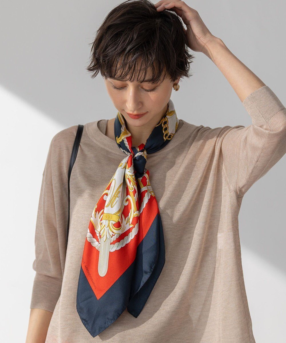 【23区/NIJYUSANKU】のスクエア シルク スカーフ インテリア・キッズ・メンズ・レディースファッション・服の通販 founy(ファニー) 　ファッション　Fashion　レディースファッション　WOMEN　2025年　2025　2025春夏・S/S　Ss,Spring/Summer,2025　おすすめ　Recommend　シルク　Silk　スカーフ　Scarf　スクエア　Square　バンダナ　Bandana　ブロッキング　Blocking　プリント　Print　モチーフ　Motif　春　Spring　オレンジ系|ID: prp329100004468196 ipo3291000000031766768