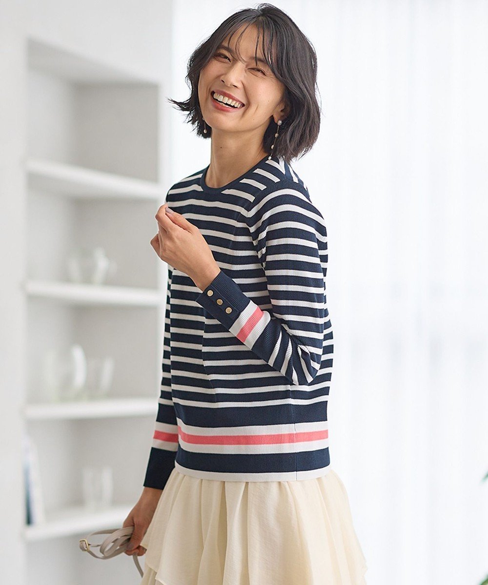 【23区/NIJYUSANKU】の【Oggi4月号掲載/洗える】ラスターコットンポリエステル ニット 人気、トレンドファッション・服の通販 founy(ファニー) 　雑誌掲載アイテム　Magazine Items　ファッション雑誌　Fashion Magazines　オッジ　Oggi　ファッション　Fashion　レディースファッション　WOMEN　トップス・カットソー　Tops/Tshirt　ニット　Knit Tops　春　Spring　洗える　Washable　軽量　Lightweight　4月号　April Issue　ストレッチ　Stretch　セーター　Sweater　雑誌　Magazine　デニム　Denim　ベーシック　Basic　ボーダー　Border　メタル　Metal　無地　Plain Color　S/S・春夏　Ss・Spring/Summer　夏　Summer　2024年　2024　2024春夏・S/S　Ss,Spring/Summer,2024　エレガント 上品　Elegant　ビジネス 仕事 通勤　Business　 other-1|ID: prp329100004469053 ipo3291000000032233237