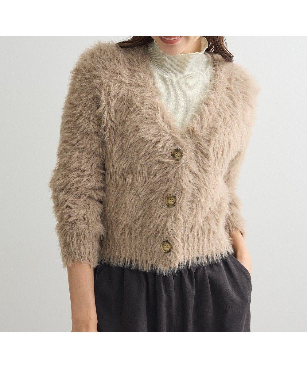 【グリーンパークス/Green Parks】の・Petit Fleur シャギーニットカーディガン インテリア・キッズ・メンズ・レディースファッション・服の通販 founy(ファニー) 　ファッション　Fashion　レディースファッション　Fashion for Women　トップス・カットソー　Cut & Sew Tops　ニット　Knit Tops & Sweaters　カーディガン・羽織り　Layered Style Cardigans　おすすめ　Recommended / Our Picks　カーディガン　Cardigan, Knitwear　コンパクト　Compact, Small Size　シンプル　Simple, Minimal　ポケット　Pocket, Pocket Detail　ロング　Long, Long-Length　人気　Popular, Best Seller　A/W・秋冬　Autumn/Winter　Gray Beige|ID: prp329100004469242 ipo3291000000033606808