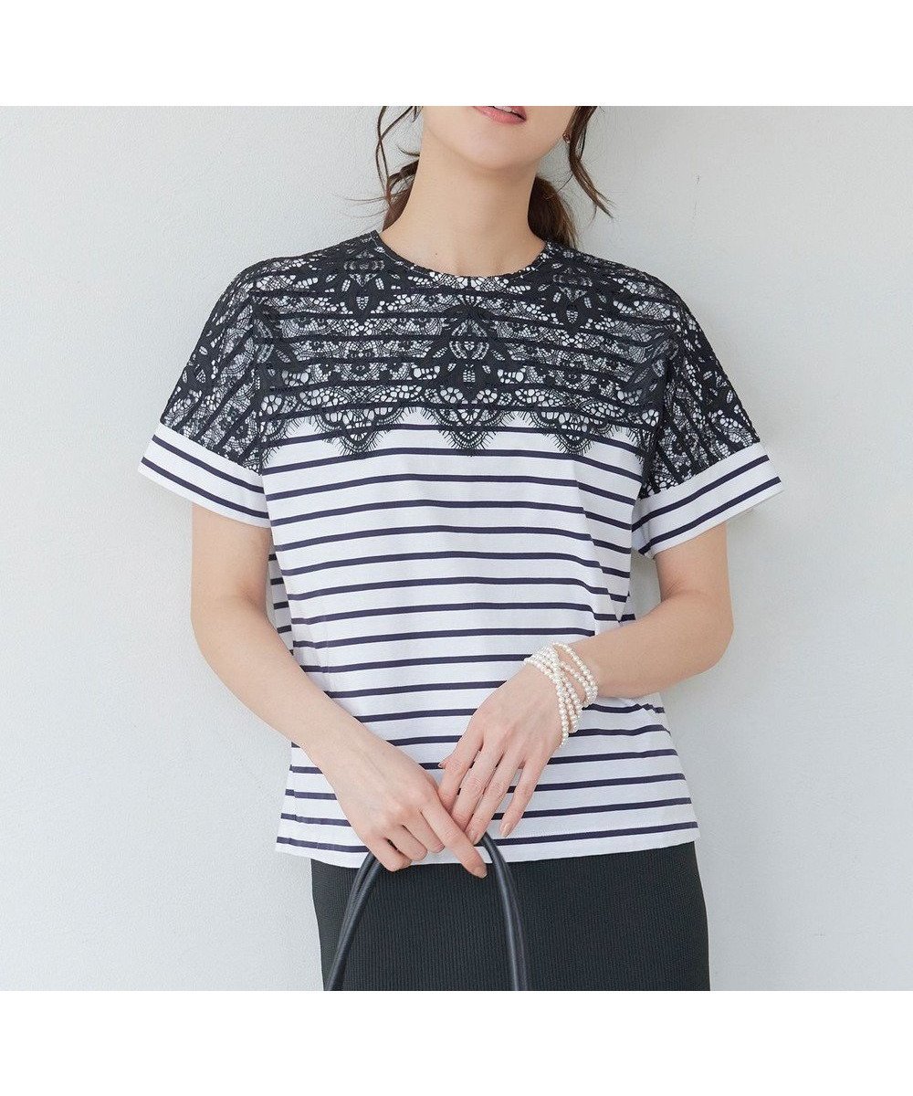 【自由区/JIYU-KU】の【洗える】レース Tシャツ 人気、トレンドファッション・服の通販 founy(ファニー) 　ファッション　Fashion　レディースファッション　WOMEN　トップス・カットソー　Tops/Tshirt　シャツ/ブラウス　Shirts/Blouses　ロング / Tシャツ　T-Shirts　カットソー　Cut and Sewn　カットソー　Cut And Sew　カリフォルニア　California　ダメージ　Damage　ボーダー　Border　レース　Race　半袖　Short Sleeve　夏　Summer　春　Spring　S/S・春夏　Ss・Spring/Summer　洗える　Washable　無地　Plain Color　 other-1|ID: prp329100004469250 ipo3291000000032233183